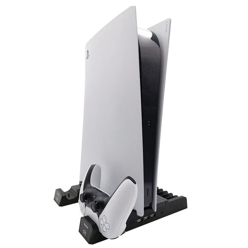 i-Fuel PS5 Vertical Stand - 4-in-1 Docking Station with Controller Charger, Cooling Fan & Game Storage for PlayStation 5 (Disc/Digital Edition) - Perfect for Gaming Setup & Console Organization