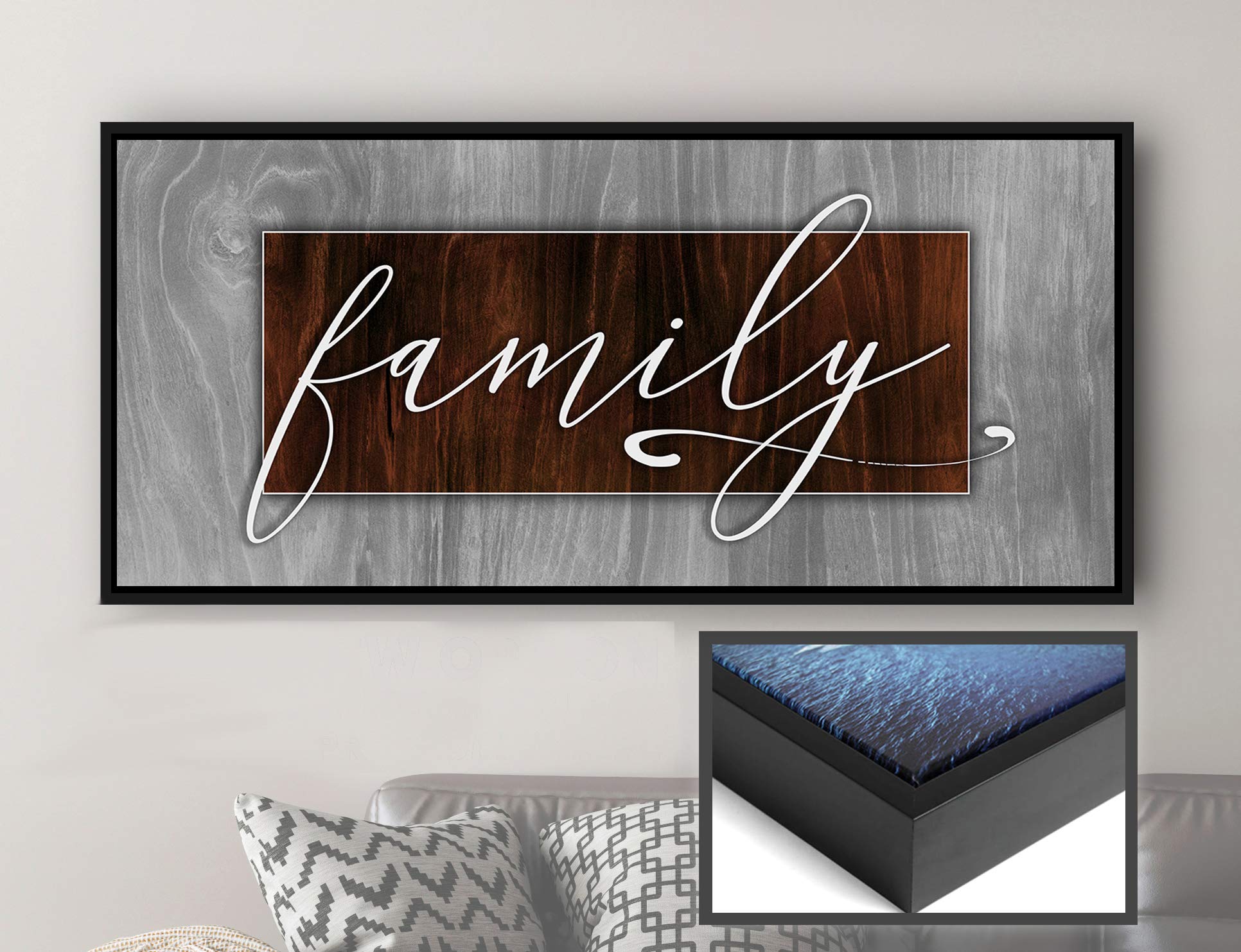 Rustic Farmhouse Family Sign - Wooden Wall Decor for Living Room with Floating Frame (42x19, Brown/Black) | Perfect for Home, Wedding, Housewarming Gifts & Farmhouse Style Interior Design