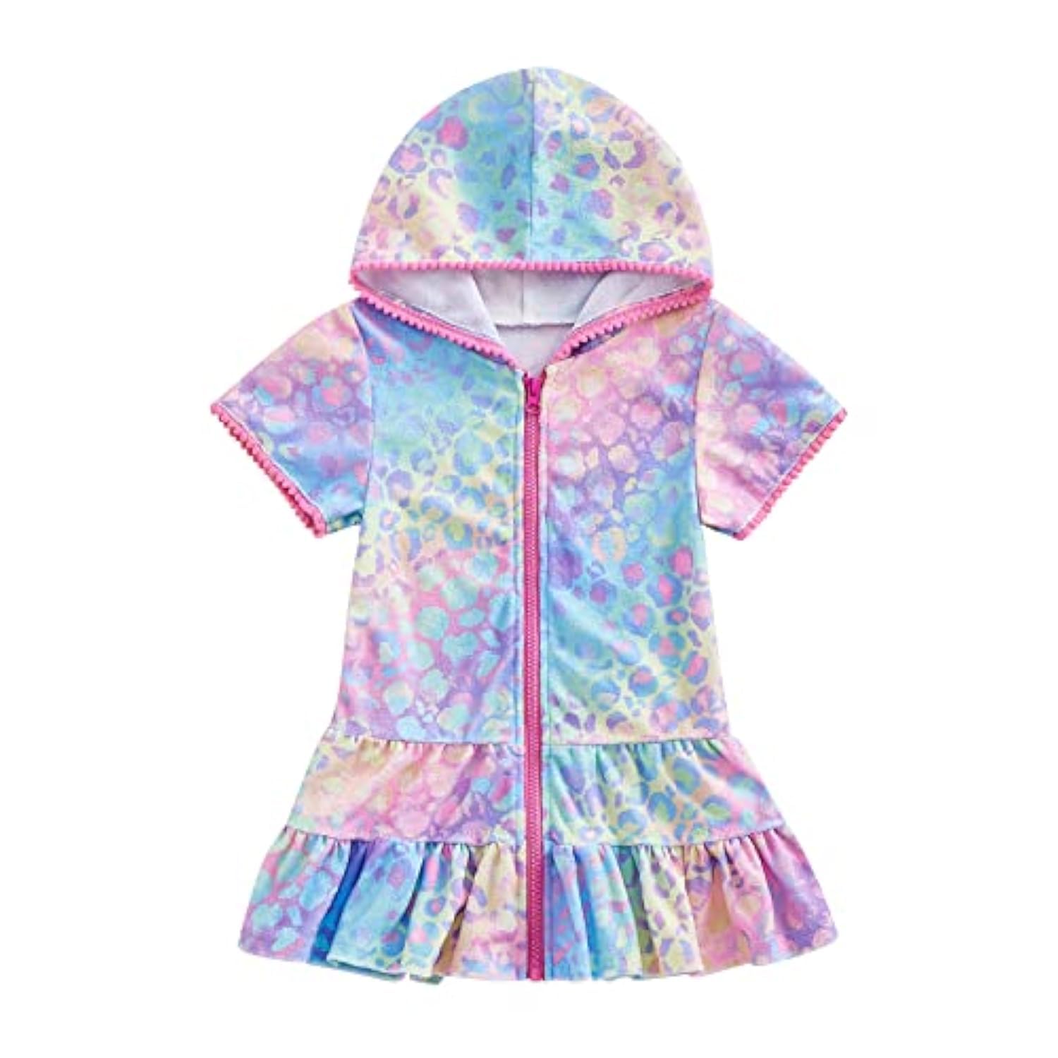 Girls Swim Cover Up Hooded Dress with Pocket - Terry Zip Up Beach Swimsuit Coverup for Kids 2-10 Years | Perfect for Pool, Beach & Summer Outings