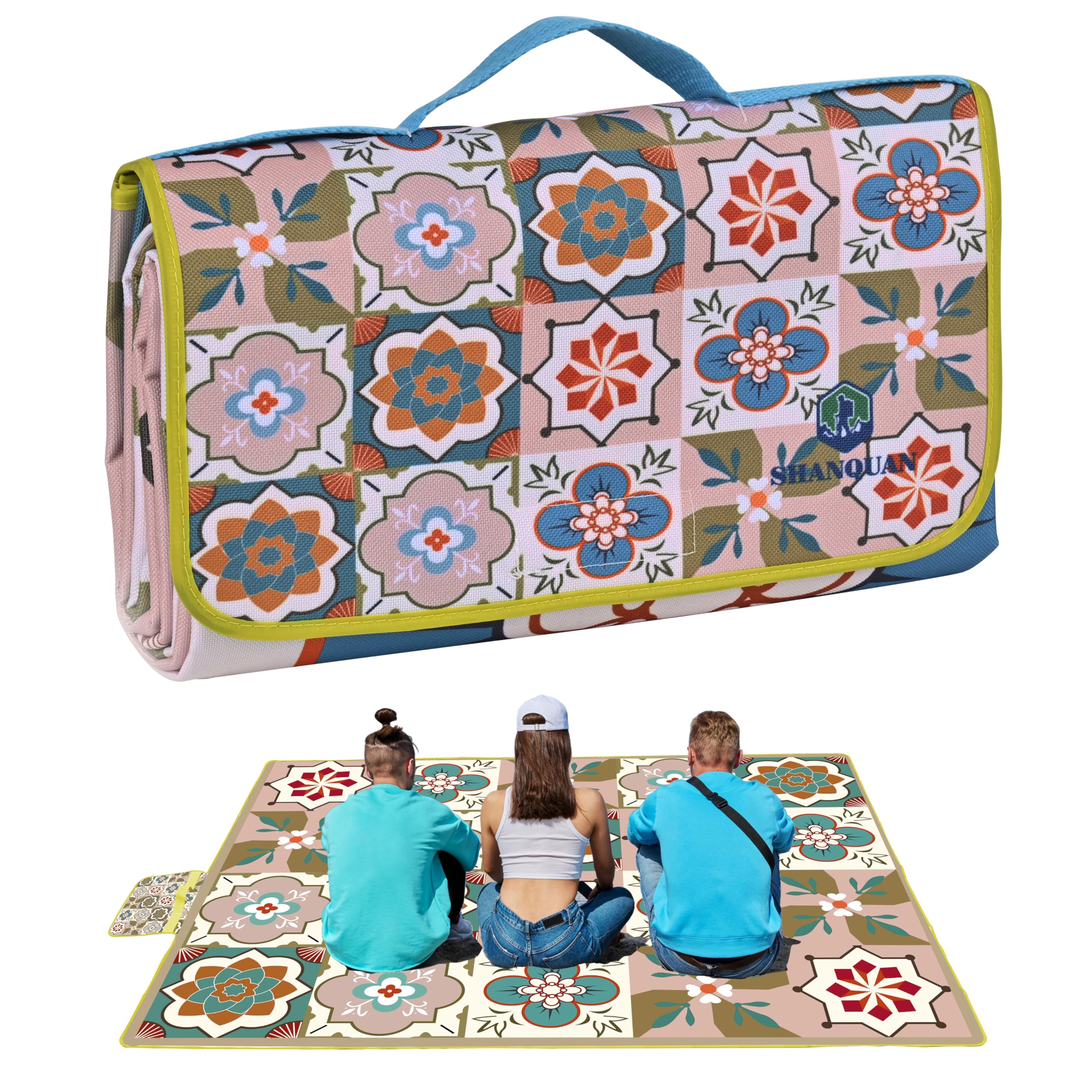 Waterproof Sandproof Picnic Blanket 59''x79'' Large Outdoor Beach Blanket - Foldable Camping Mat for Park, Lawn, Family Picnics, Festivals & Beach Parties