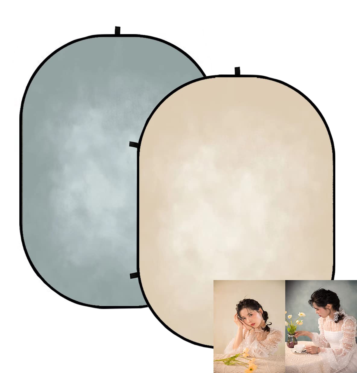 Kate 5x6.5ft Collapsible Photography Backdrop - Beige & Blue Pop Up Studio Background for Headshots, Portraits, YouTube Videos & Product Photography | Perfect for Indoor Photo Shoots, Content Creation & Social Media Posts