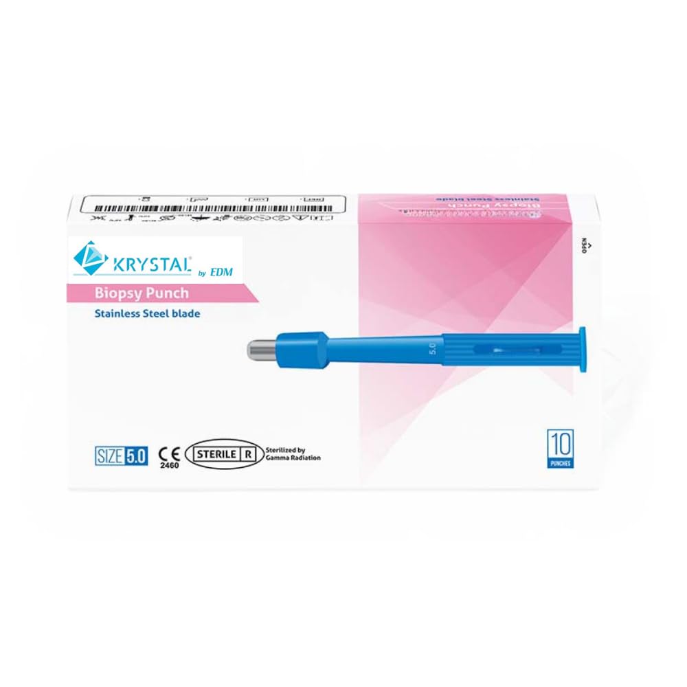 Sterile Krystal Disposable Punch Biopsy Tool with Protective Cap - 8.0mm Single-Use Punch Blade for Medical Procedures & Jewelry Piercing - Individually Packed (25-Pack) | Ideal for Dermatology Clinics, Tattoo Studios & Body Piercing Shops