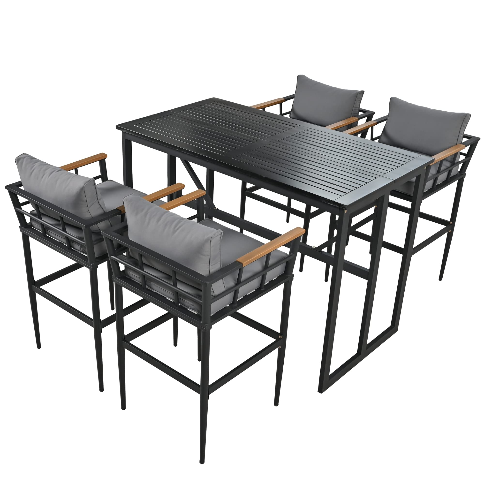 Quarte 5-Piece Steel Outdoor Dining Table Set with Acacia Wood Armrest - Patio Furniture for Porch, Lawn, Garden, Backyard & Poolside | Perfect for Outdoor Entertaining, Family Gatherings & Summer BBQs