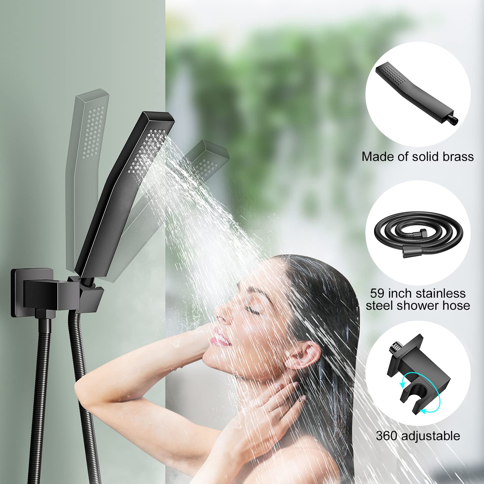 12 Inch Matte Black High Pressure Rain Shower Head with Handheld - Wall Mounted Shower System Combo Set with Brass Valve - Perfect for Modern Bathroom & Spa-Like Shower Experience