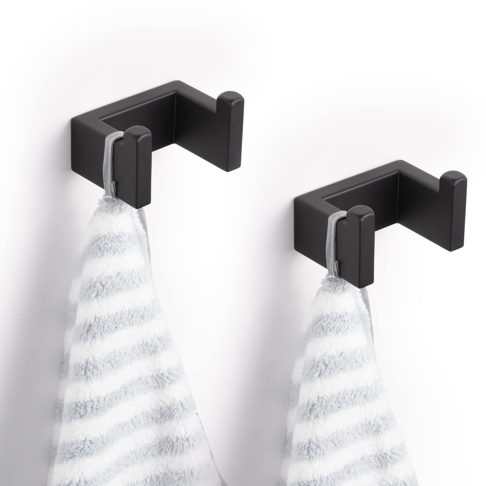 Alsonerbay 2 Pack 304 Stainless Steel Wall Hooks - Heavy Duty Black Coat Hooks for Bathroom, Bedroom, Kitchen, Hotel & Garage - Perfect for Towels, Robes, Coats & Pool Accessories (Wall Mounted Hanging Solution)