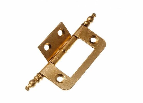 5 Pairs of Cabinet Door Flush Hinges with Finials - EB Brass Plated Steel 50mm - Perfect for Kitchen Cabinets, Bathroom Vanities & Furniture Installation