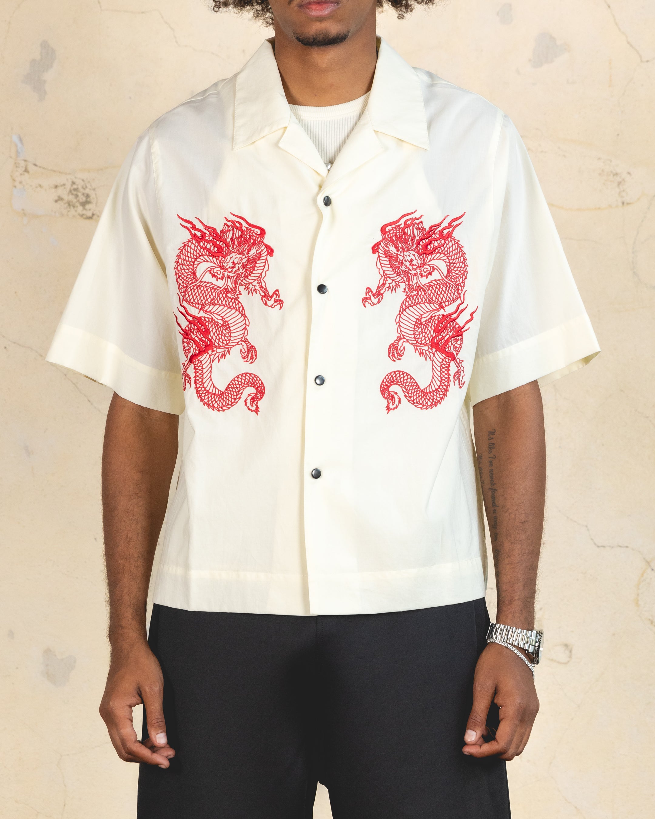 404 Drago Button Up Shirt for Men - Casual Long Sleeve Office Shirt in Off White | Perfect for Business Casual, Date Night & Formal Occasions