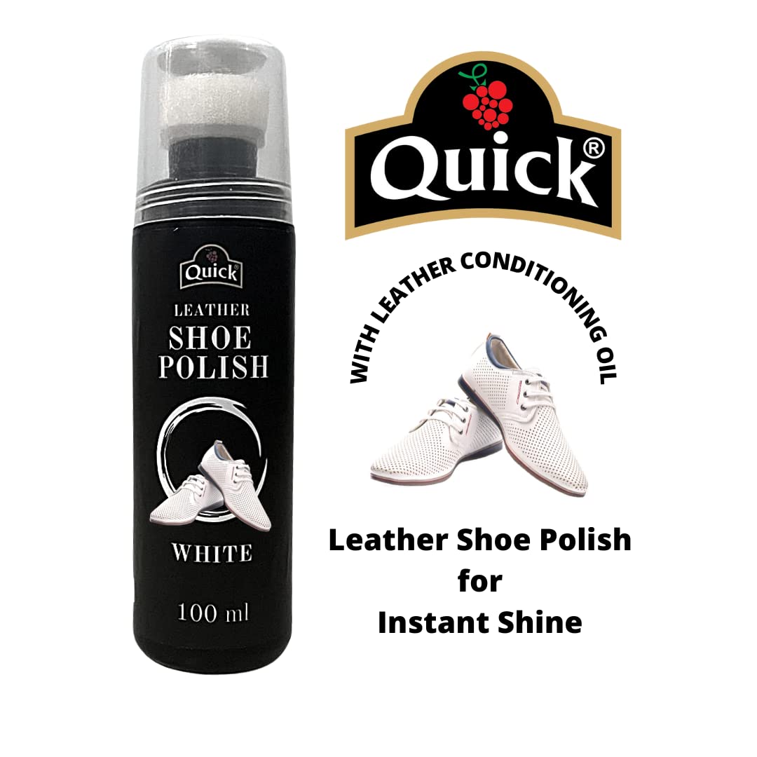 Premium White Quick Liquid Shoe Polish (100ml) with Carnauba Wax & Silicone Oil - Leather Conditioner & Shoe Shiner Kit - Perfect for Dress Shoes, Boots & Leather Accessories Care