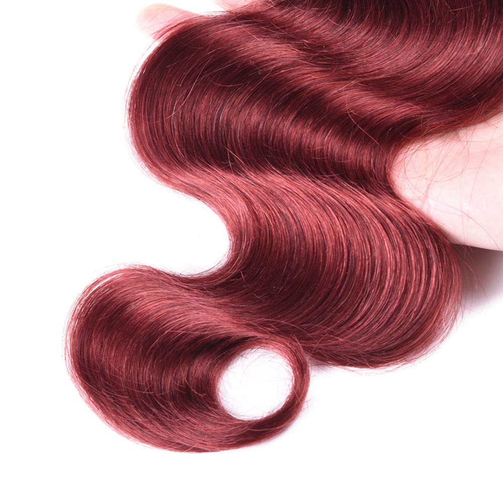 WOME Peruvian Virgin Human Hair Bundles - 3 Bundles Body Wave 8A Hair Extensions in Wine Red (#33) for Styling & Volume - 14