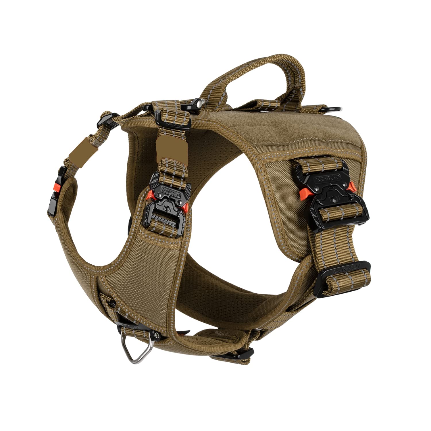 ICEFANG GN8 Tactical Dog Harness for Large Dogs - No-Pull Front Leash Clip, 4X Metal Buckles, Reflective K9 Vest - Adjustable Pet Harness for Training & Walking - Perfect for Outdoor Adventures & Daily Walks (Brown, Large)