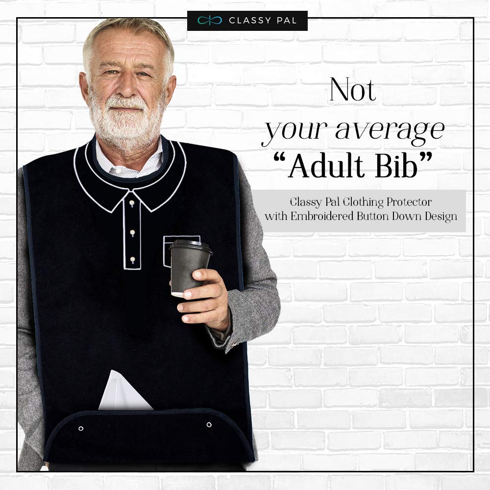Dress 'n Dine™ Men's Adult Bibs - Reusable Washable Terry Cloth Crumb Catcher with Embroidered Design & Waterproof Protection - Ideal for Seniors, Eating, Dining & Mealtime Care