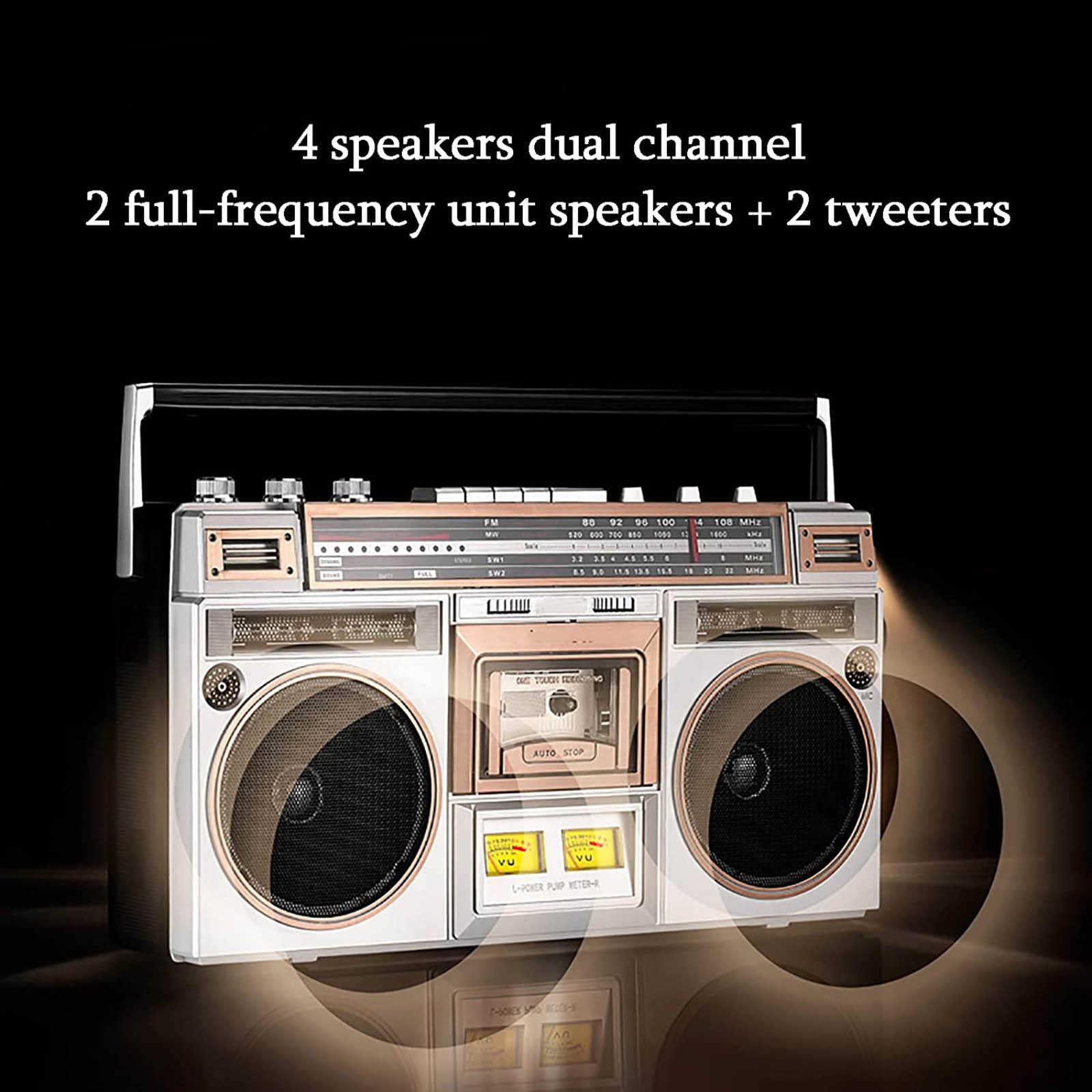 80s Retro Bluetooth Boombox with CD Player, Cassette Tape Recorder & FM Radio - Portable Speaker with Bluetooth 5.0, USB/TF Card Support, Dual Audio Playback - Perfect for Home Parties, Outdoor Gatherings & Travel Adventures