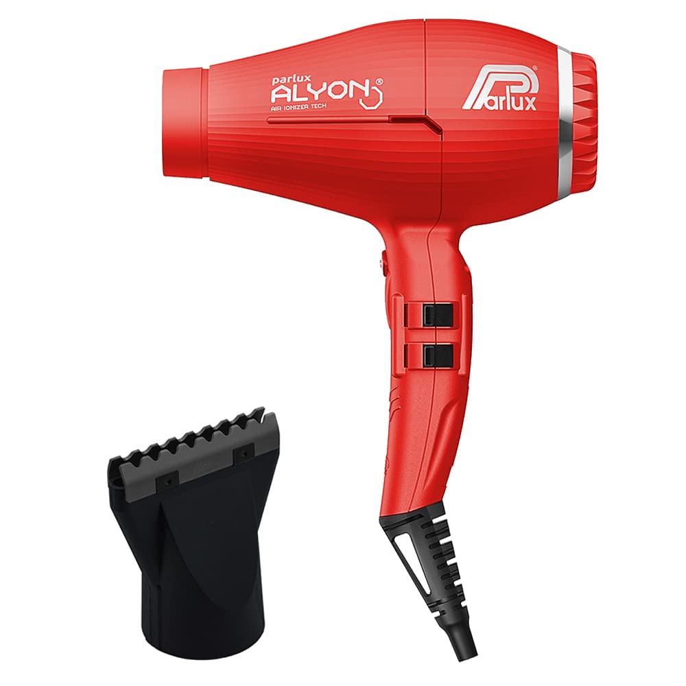 Parlux Alyon Professional Hair Dryer with Hot Blow Attachment - Red & Black Styling Bundle (2 Items) for Salon-Quality Blowouts at Home