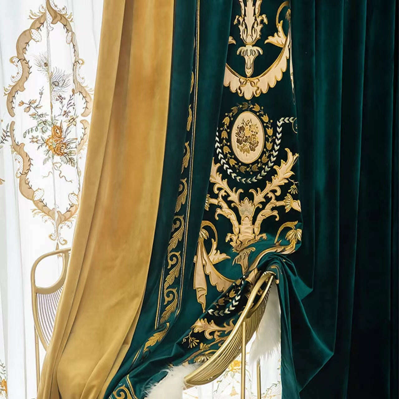 Luxury Embroidered Velvet Curtains in Teal - Elegant Blackout Drapes for Living Room & Bedroom - Premium Home Decor for Windows