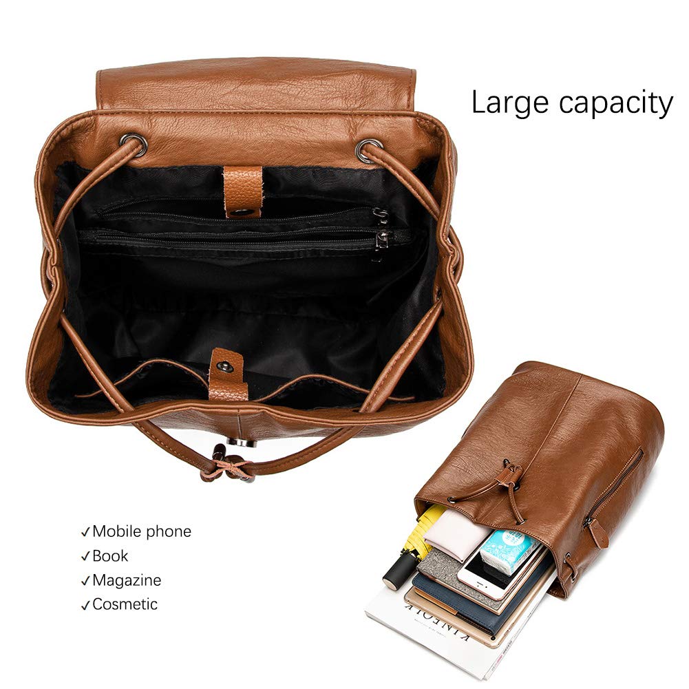 Stylish PU Leather Women's Backpack - Fashionable Drawstring Shoulder Bag for Travel, Work & Daily Use | Trendy Handbag & Casual Purse for College, Commuting & Weekend Outings
