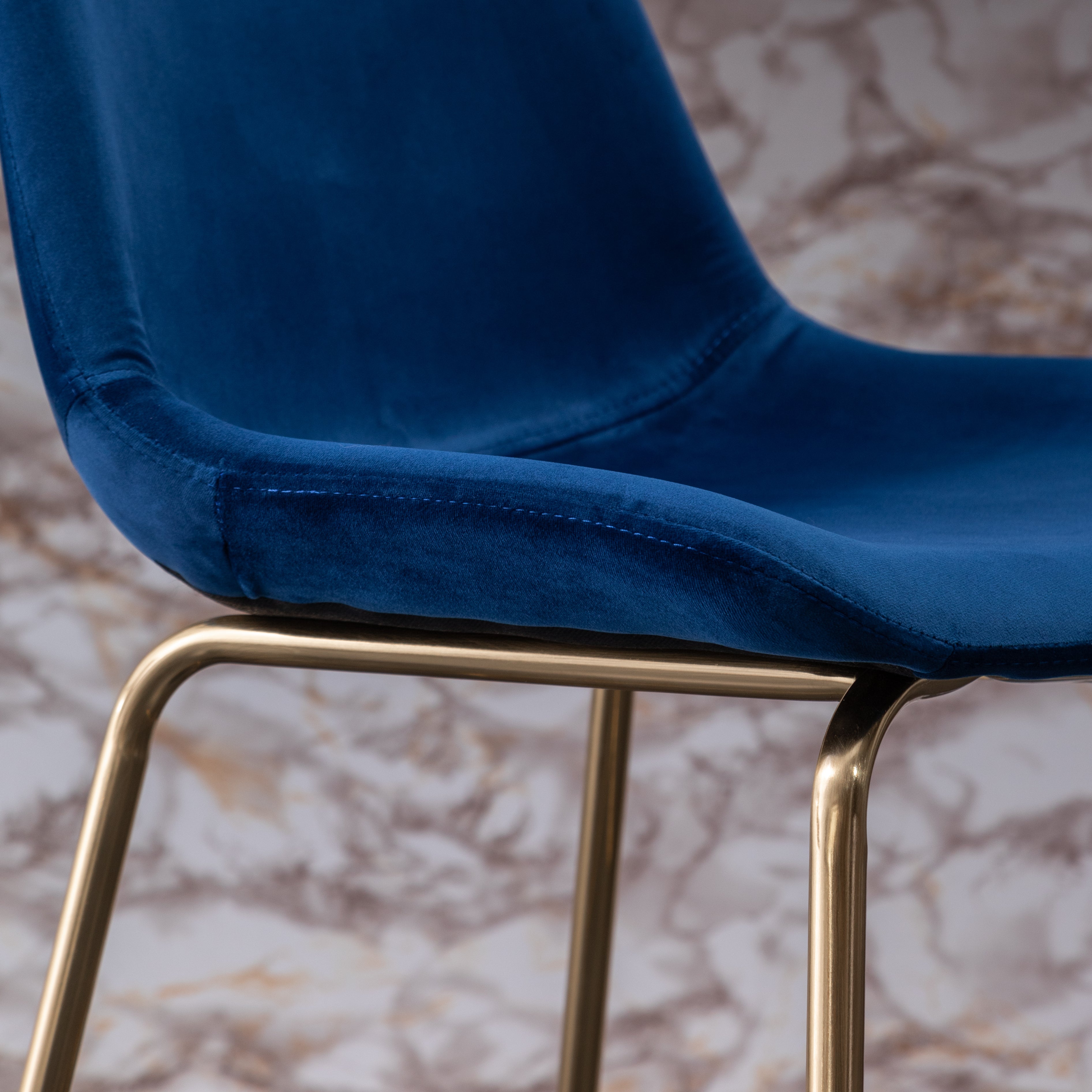 Roundhill Furniture Aufurr Modern Velvet Counter Height Bar Stools - Set of 2, Navy Blue Velvet Upholstery, 26.5