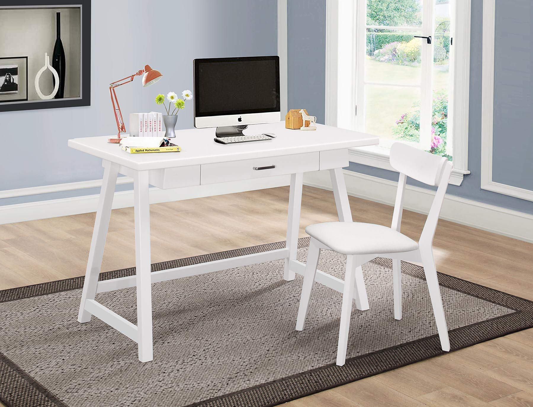 Magshion White Computer Desk with Drawer & Chair Set - Sturdy Laptop Writing Table for Home Office, Gaming, Study & Workstation Use