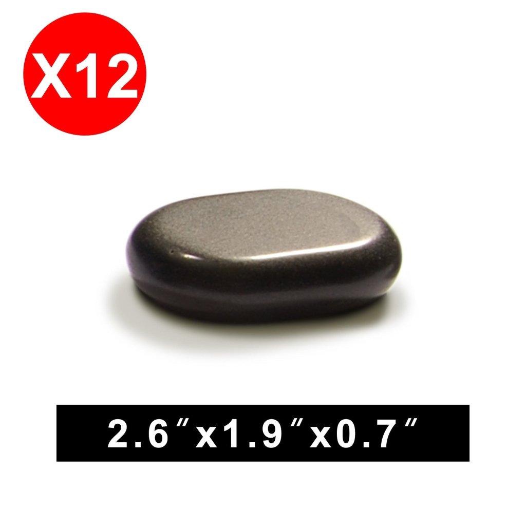 Premium Basalt Hot Stones for Massage - Medium Size Flat Oval Stones (12-Piece Set, 2.6