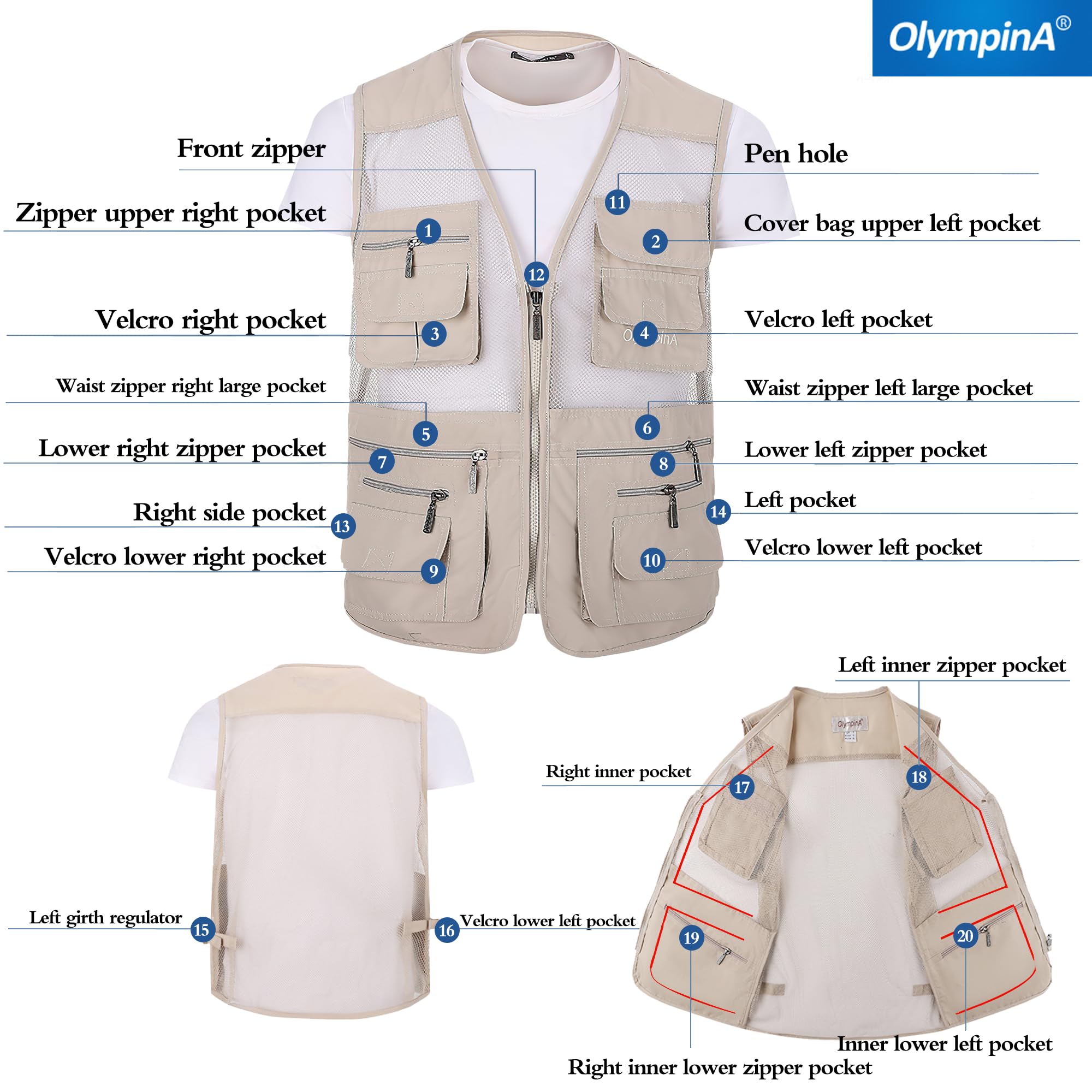 Men's Multi-Pocket Fishing Vest for Hiking & Photography