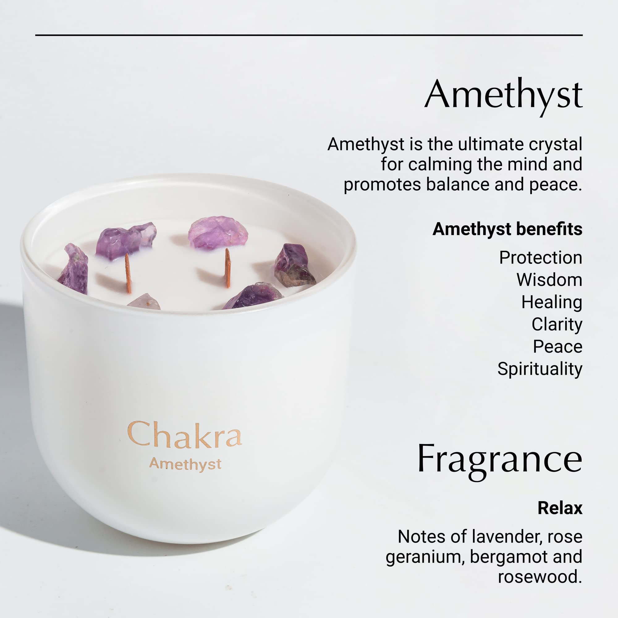 Amethyst Quartz Healing Crystal Candle with Wooden Wick - 12oz Aromatherapy Scented Candle with Real Crystals, Crackling Sound & Relaxing Fragrance - Perfect Gift for Women, Meditation, Yoga & Home Decor