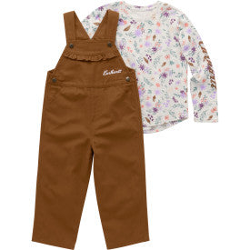Carhartt Brown Toddler Girls Long Sleeve Bodysuit & Canvas Overalls Set - Warm Winter Outfit for Playdates & Outdoor Adventures