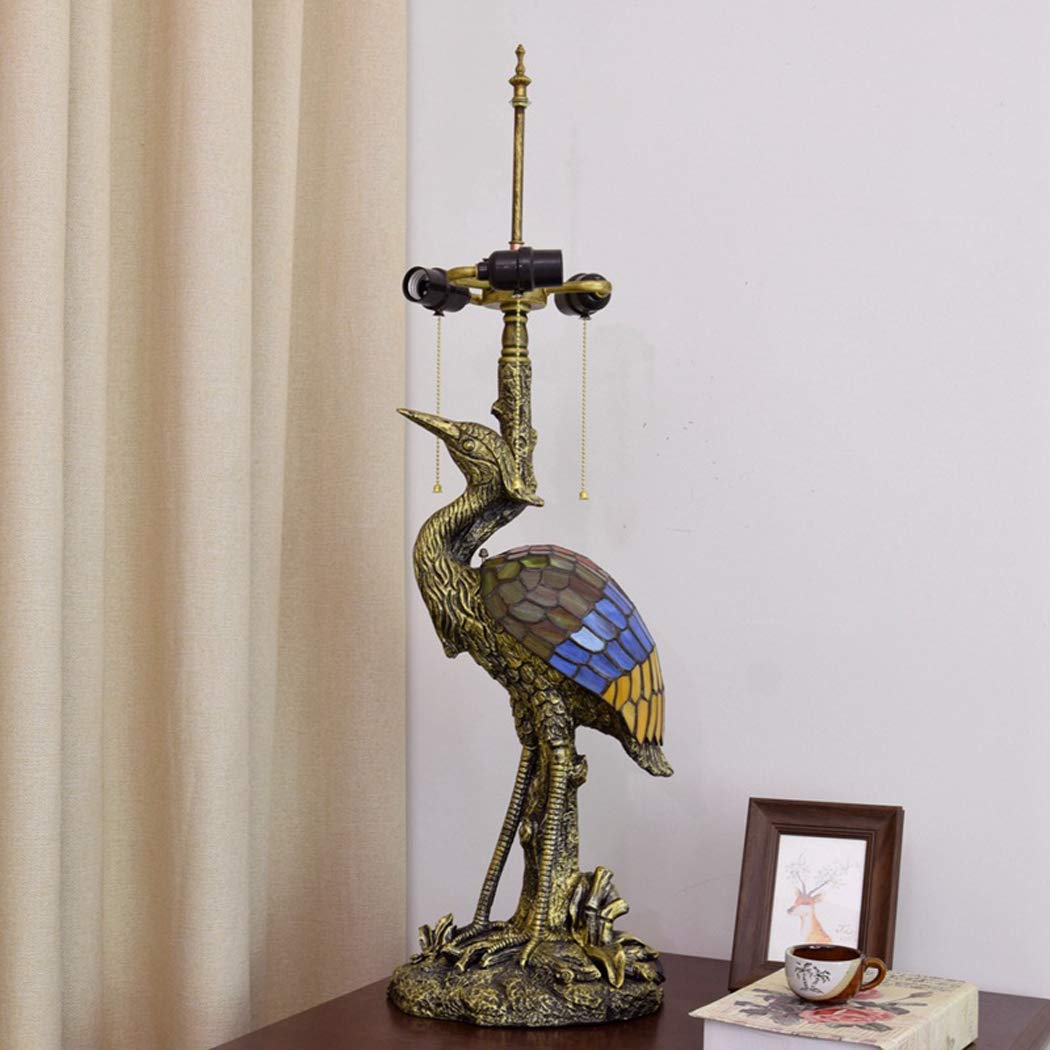 Tiffany Style Red Dragonfly Table Lamp - 20 Inch Crystal Beads Stained Glass Desk Lamp with Bird & Crane Design for Living Room, Bedroom, Office | Perfect for Home Decor, Reading Light & Nightstand Lighting