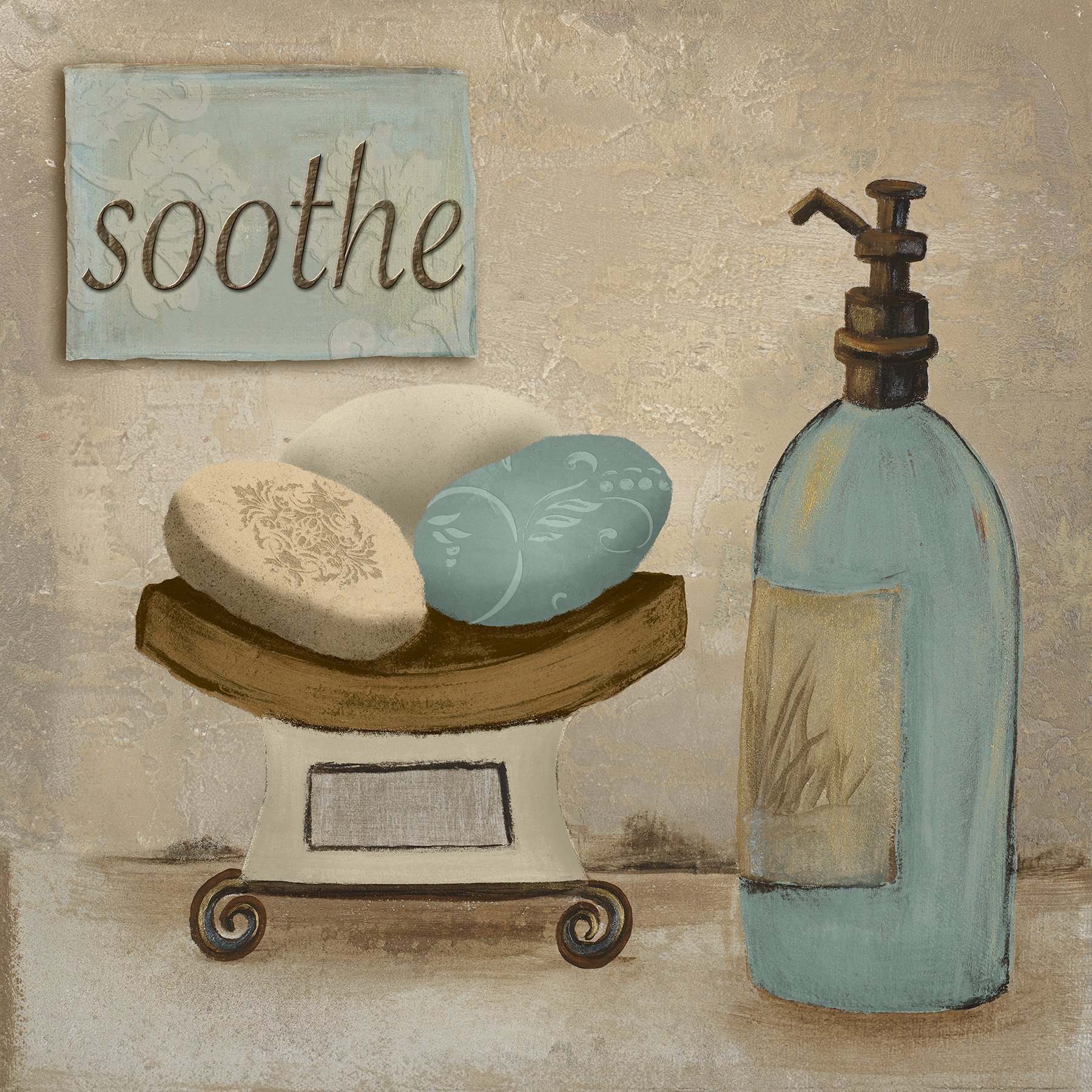 12x12 Soothe Spa Bathroom Art Print Poster - Relaxing Wall Decor for Bathroom, Spa, or Home Meditation Space