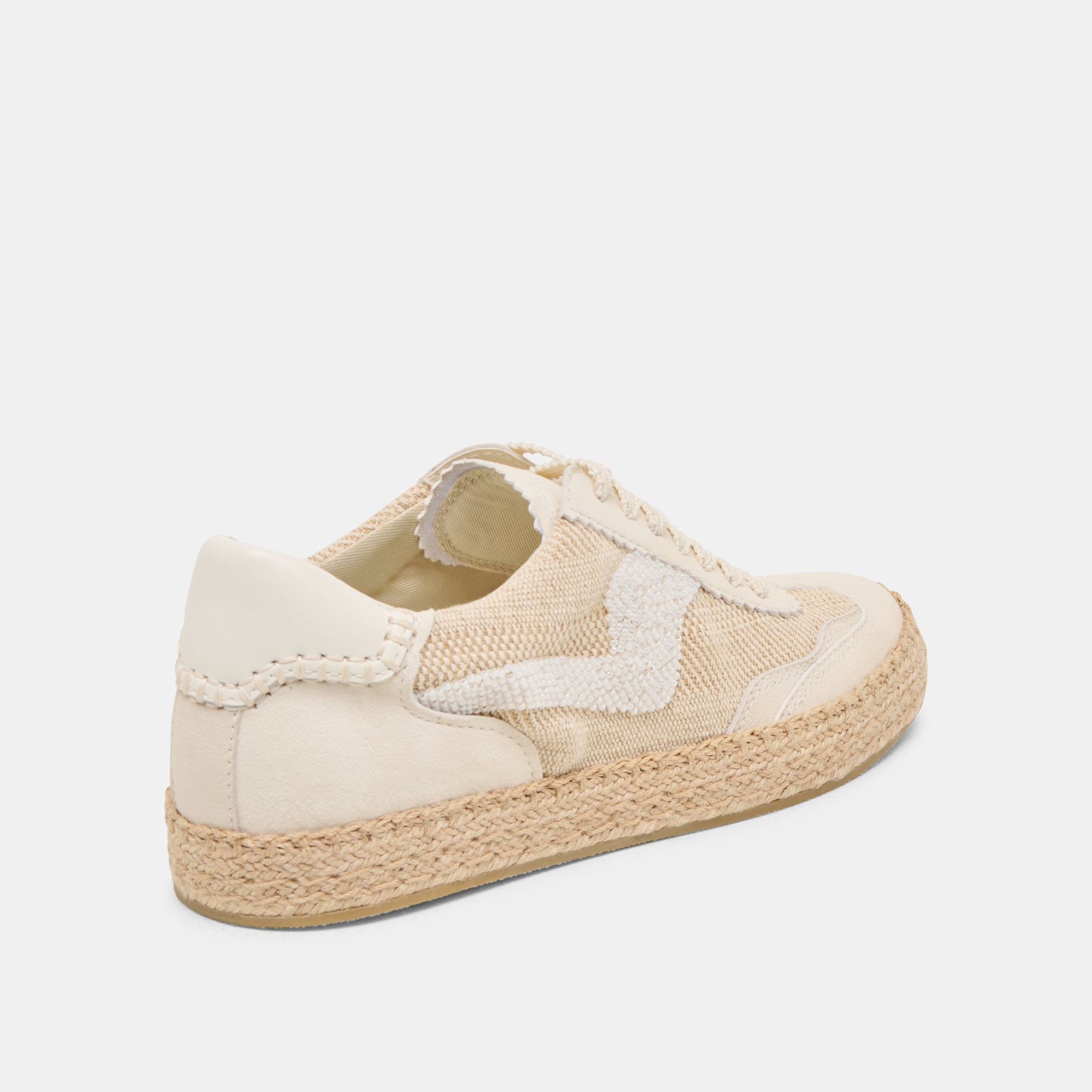 Stylish Beaded Espadrille Sneakers in Natural Multi-Color Burlap Fabric - Perfect for Summer Outfits, Beach Vacations & Casual Wear