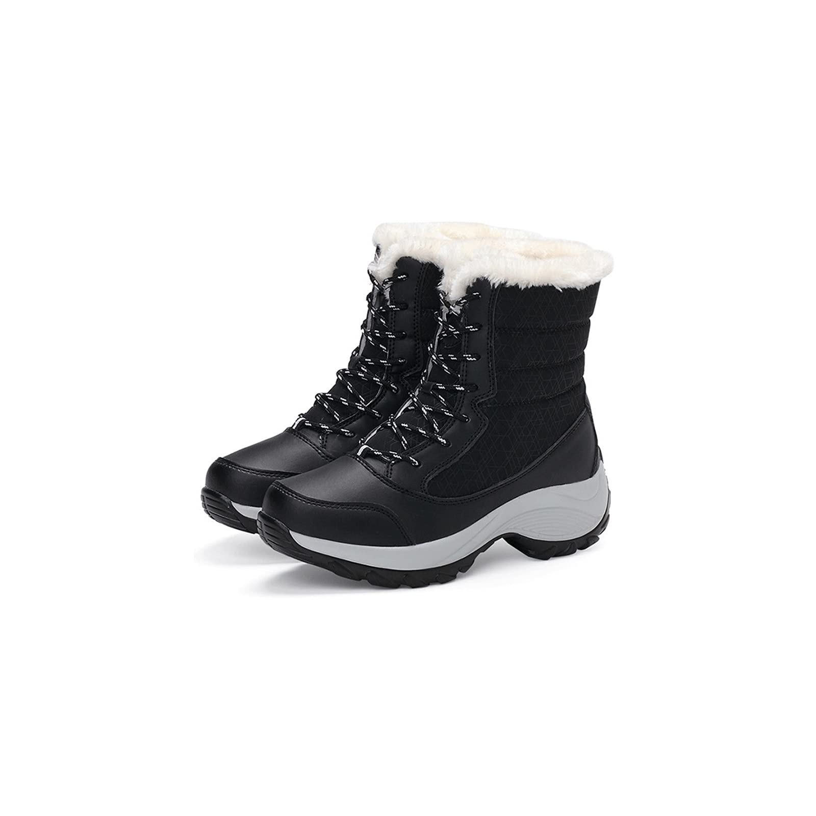 Gxswlaaa Women's Winter Boots - White & Black Ankle Boots with Heels, Super Warm Snow Shoes, Platform Boots for Women (Size 8.5) | Perfect for Snowy Days, Outdoor Activities & Winter Fashion