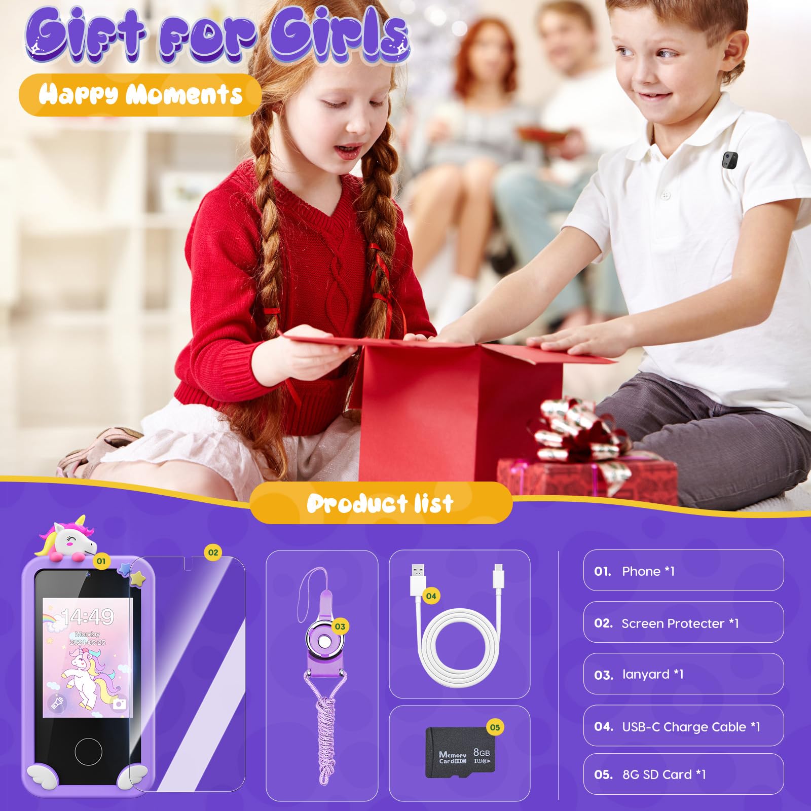 Unicorn Smart Phone Toy for Girls Ages 3-9 - 2.8