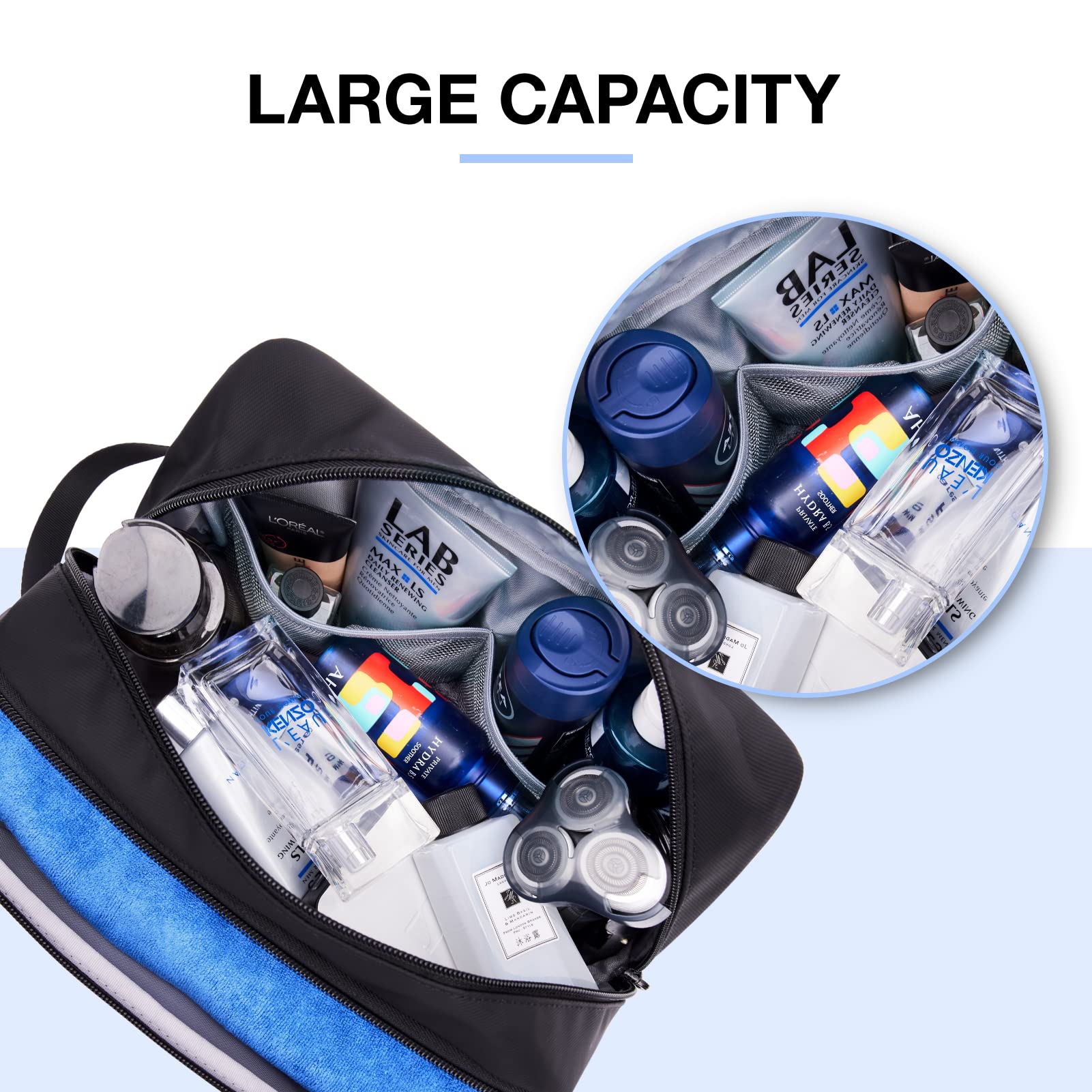 BAGSMART Large Waterproof Hanging Toiletry Bag for Men - Travel Organizer, Dopp Kit, Shaving Bag - Perfect for Bathroom, Shower & Travel Essentials (Black, Large) | Ideal for Business Trips, Gym, Camping & Valentine's Day Gifts