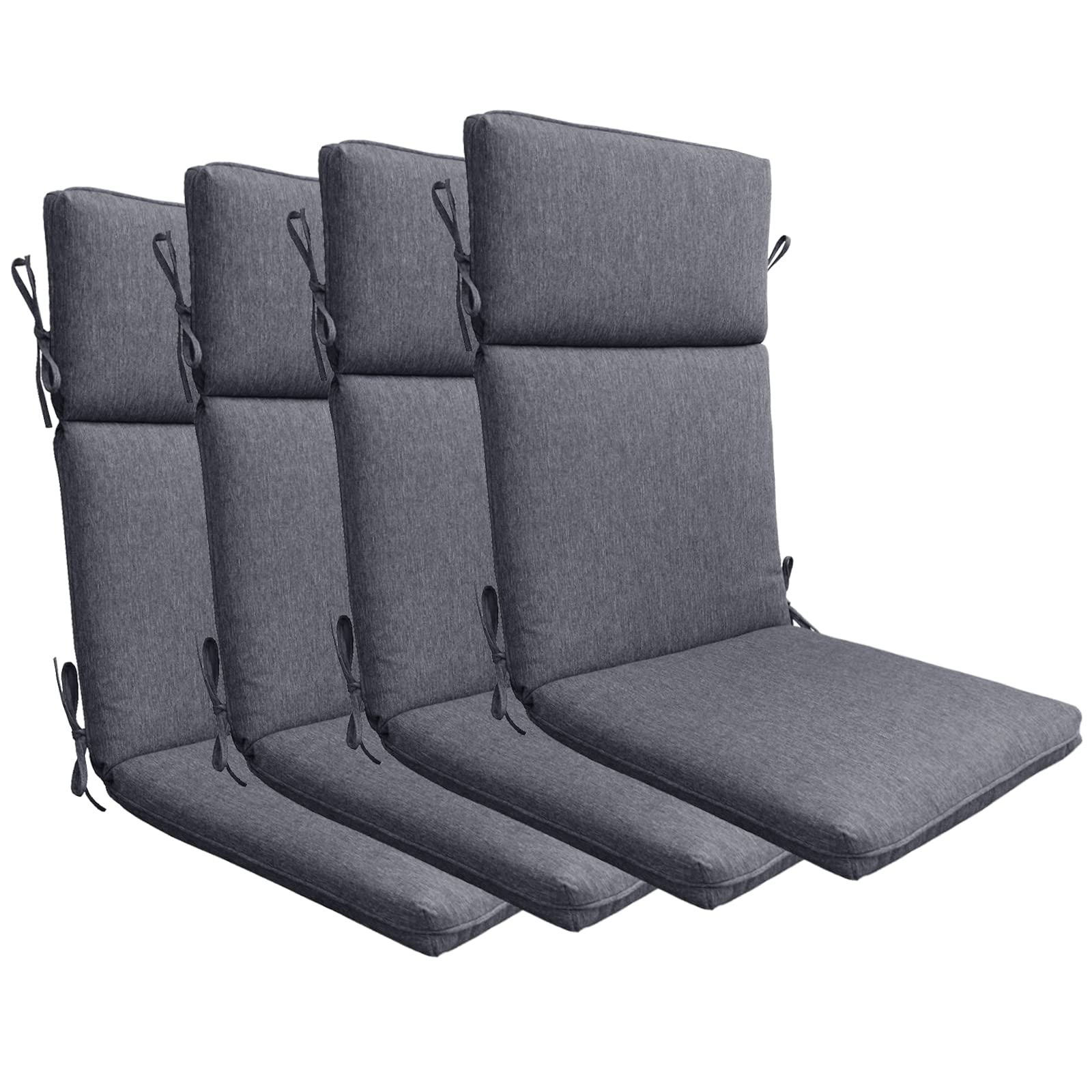 BOSSIMA High Back Chair Cushions Set of 4 - Indoor Outdoor Replacement Patio Seat Cushions, Charcoal Grey - Perfect for Garden, Poolside & Deck Furniture