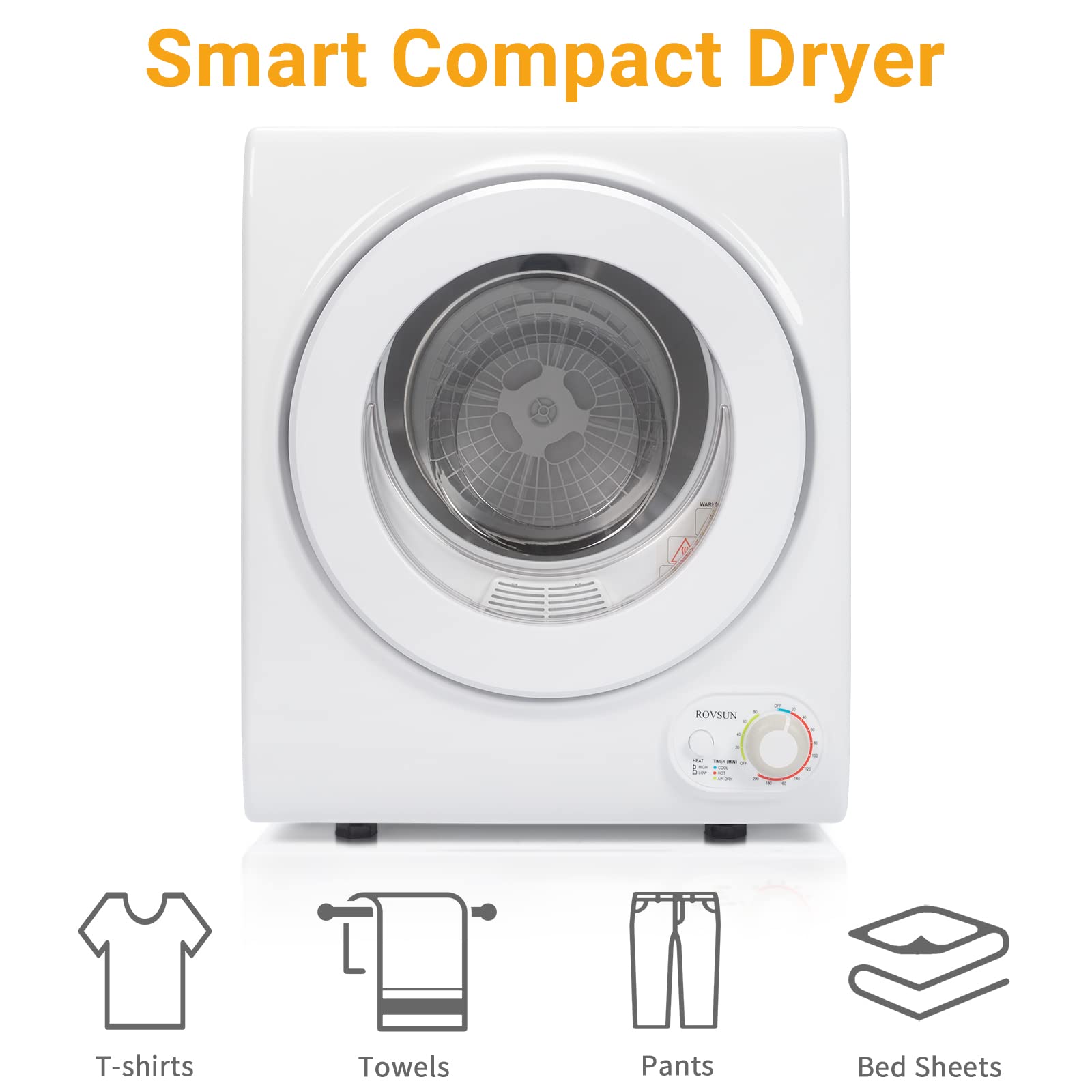 Bonnlo Portable Front Load Electric Clothes Dryer Machine - Compact Laundry Dryer with Stainless Steel Tub for Home, Apartment, Dorm - White (Classic Knob Control) - Perfect for Small Spaces & Quick Drying