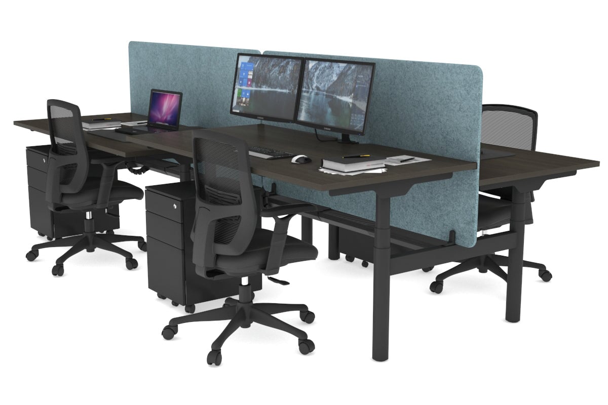 Flexi Premium Height Adjustable 4-Person H Bench Workstation - Black Frame [1200L x 800W with Cable Management] - Ideal for Office, Coworking Spaces & Home Offices