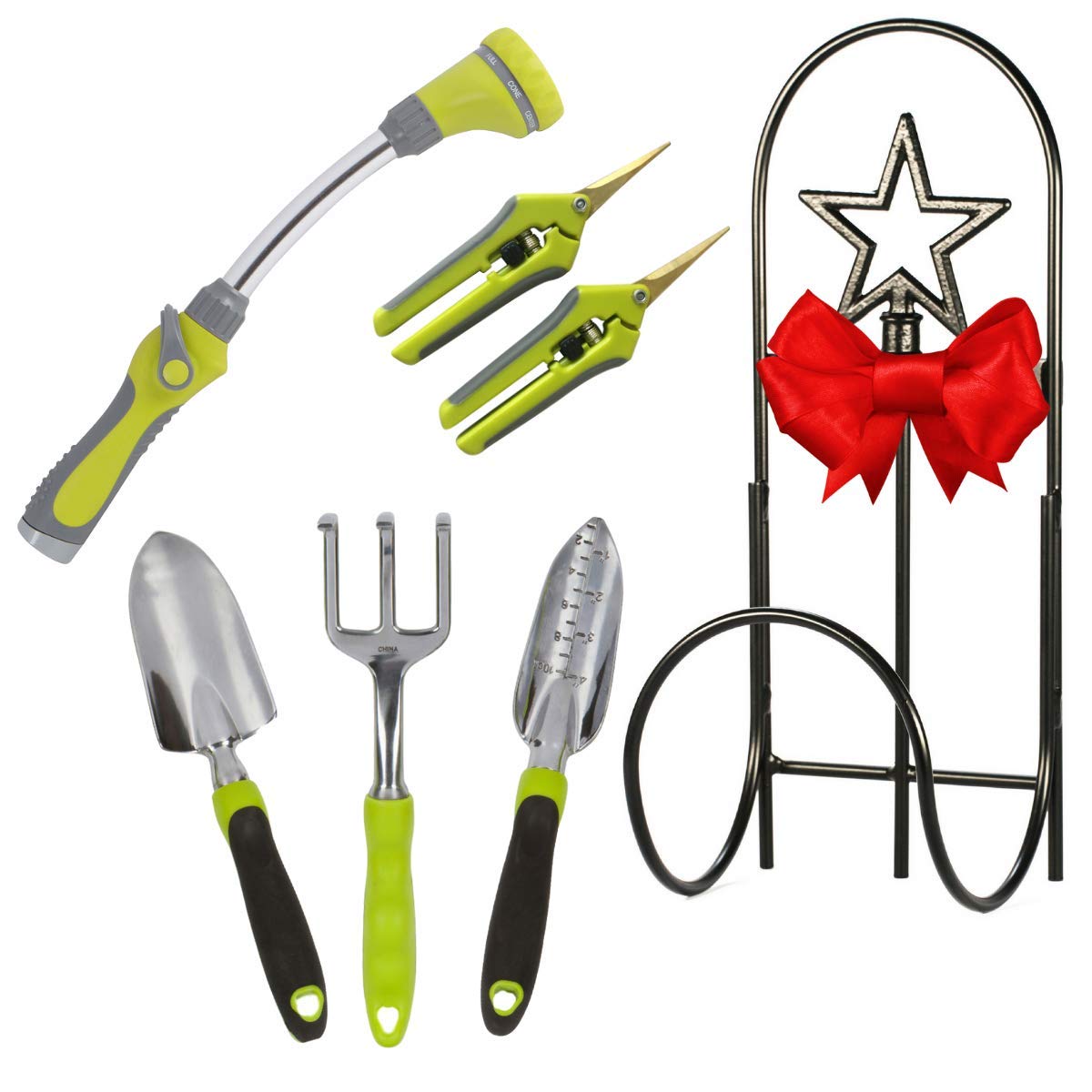 Ultimate Gardening Tool Set - Heavy Duty Wrought Iron Hose Holder, Extendable Watering Wand, 5-Piece Hand Tools & Pruning Shears | Perfect Gardening Gifts for Men & Women | Ideal for Backyard, Lawn Care & Vegetable Gardening