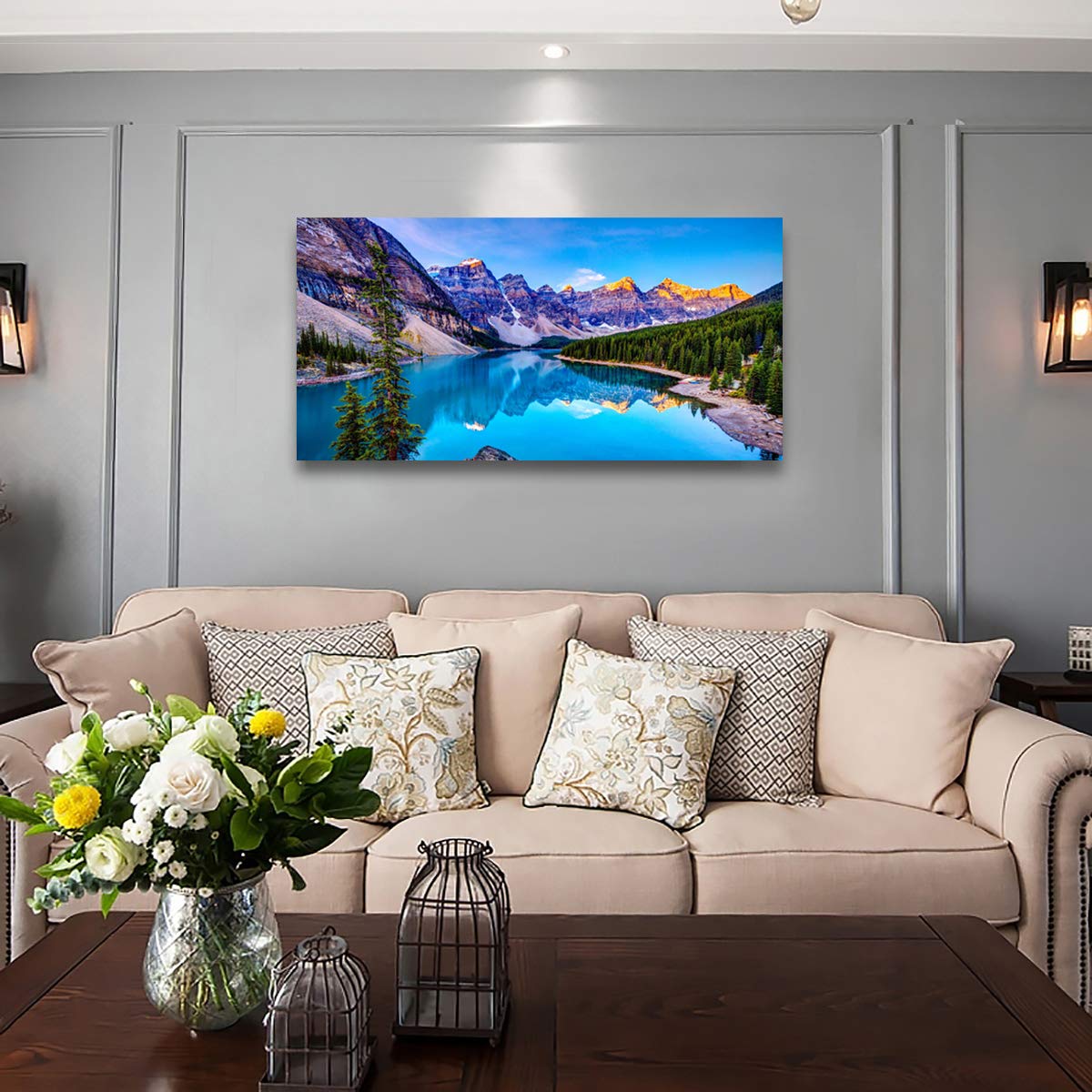 Lake Mountain Landscape Canvas Wall Art - Modern Waterproof Print for Home Decor, 2.5cm Thick Stretched & Ready to Hang | Perfect for Living Room, Bedroom & Office Decor