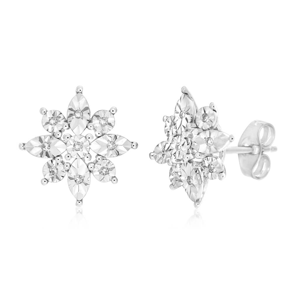 9ct White Gold Elegance Diamond Stud Earrings for Women - Dainty Everyday Jewelry Gift for Her - Perfect for Weddings, Anniversaries & Special Occasions