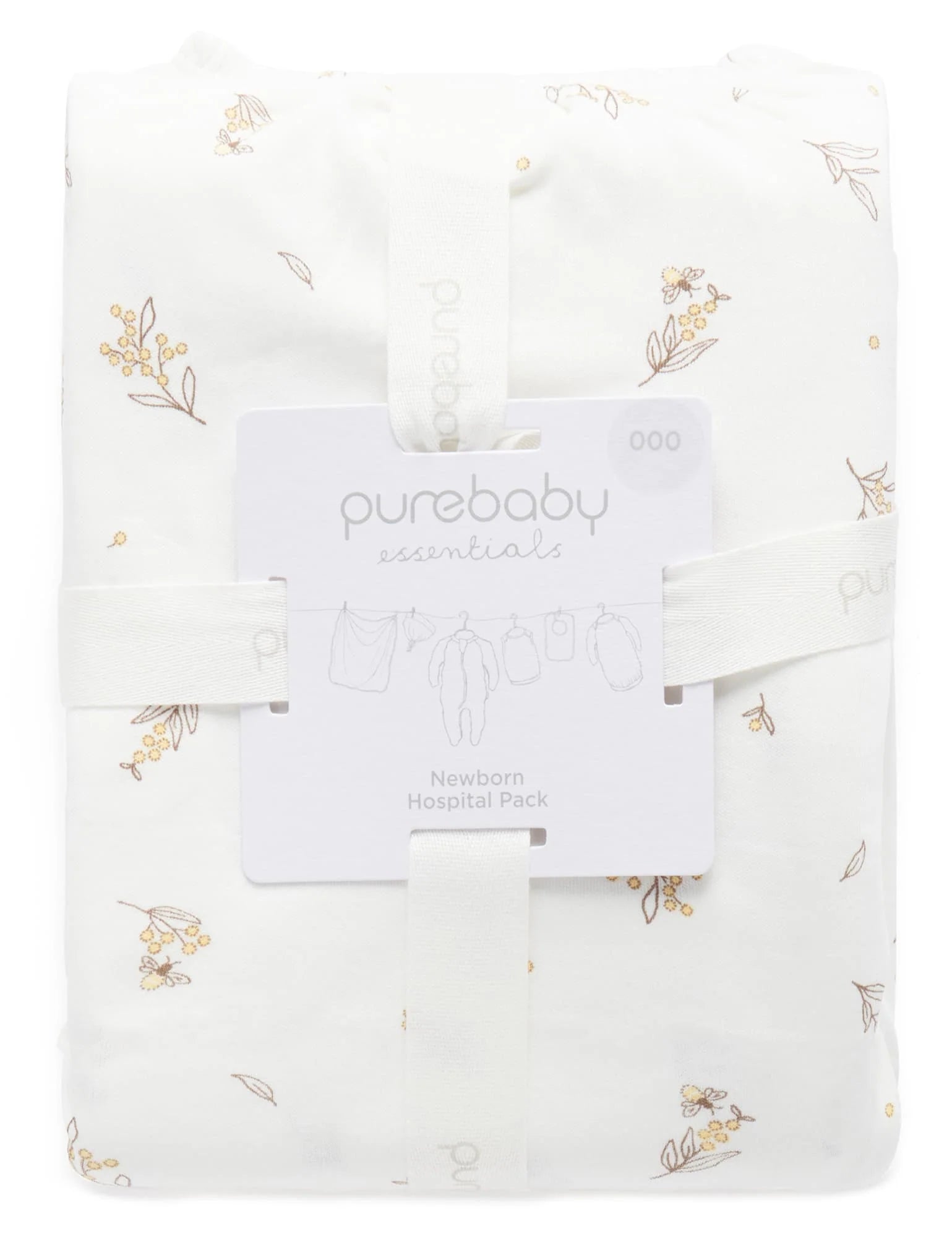 Purebaby Organic Essentials Hospital Bag - Vanilla Wattle Bee Newborn Gift Set (Value $120+) | Perfect Baby Shower Gift & Hospital Must-Have for Expecting Moms