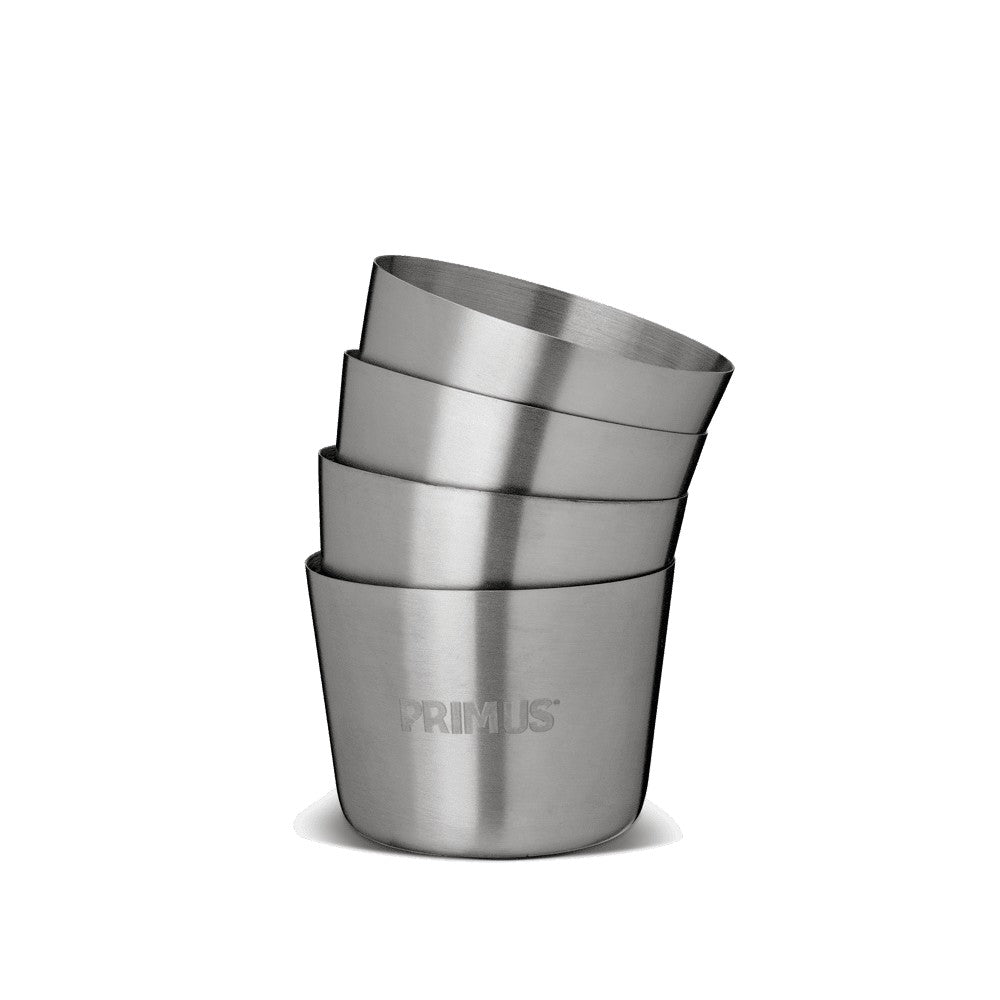 Primus Stainless Steel Shot Glasses Set of 4 - Durable & Rustproof Mini Drinking Cups for Whiskey, Tequila, Vodka - Perfect for Parties, Bars, Camping & Outdoor Adventures