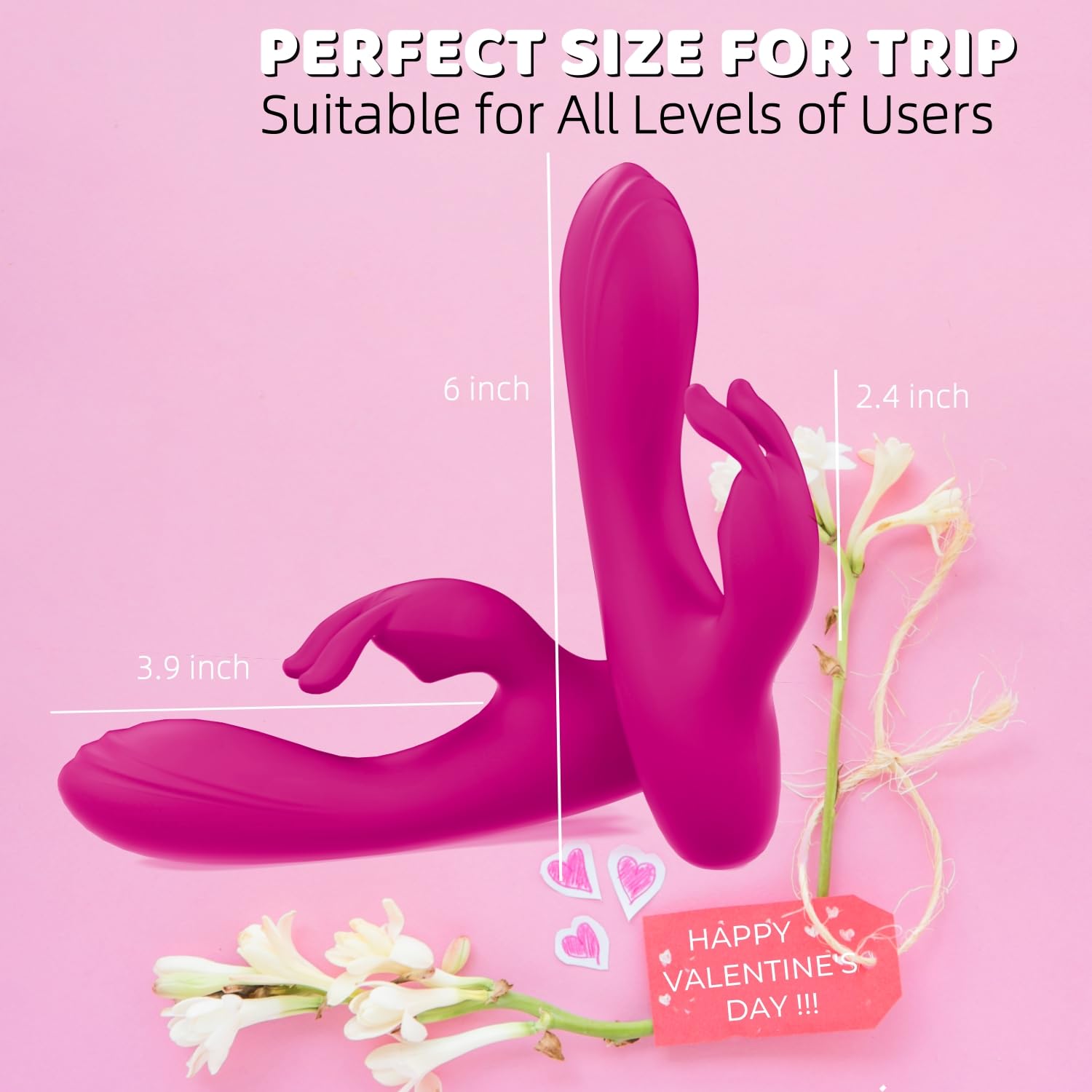 Rabbit Vibrator for Women - Dual Stimulation Clitoral & G-Spot Vibrator, Waterproof Rechargeable Silicone Adult Toy - Perfect for Solo Play & Couples Intimacy (Red)