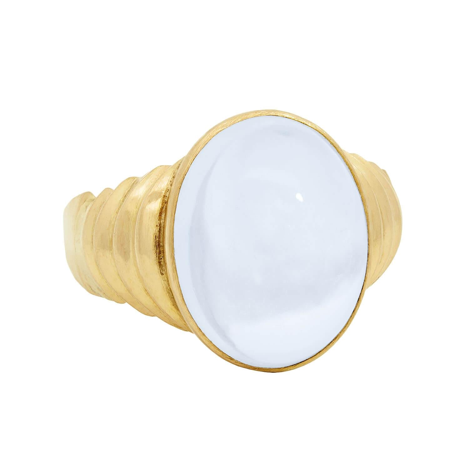 Vintage 18K Gold Moonstone Statement Ring - Swedish Inspired Jewelry for Women, Elegant Cocktail Party & Evening Wear Accessory