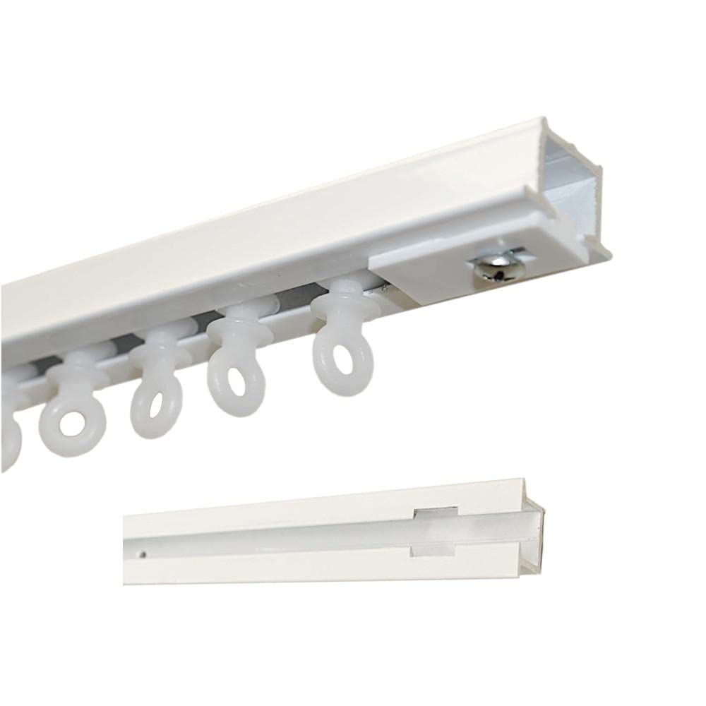 White Recessed Ceiling Curtain Track Set - 5 Feet for Home Theater, Bedroom & Living Room Blackout Curtain Installation