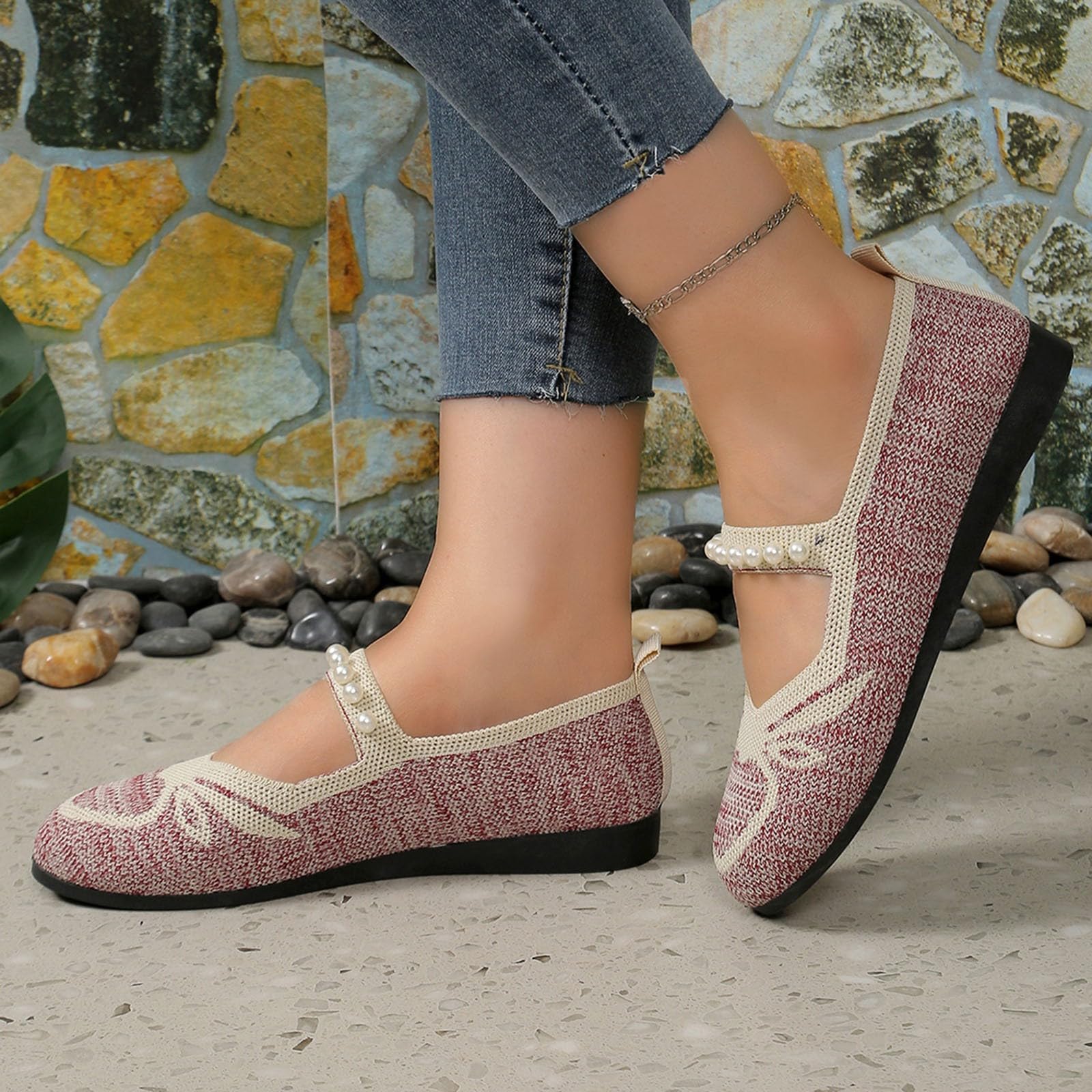 Women's Business Casual Work Shoes - Fashionable Net Cloth Pearl Decorated Flats for Office & Everyday Wear | Perfect for Professional Women, Commuting & Comfortable Daily Use
