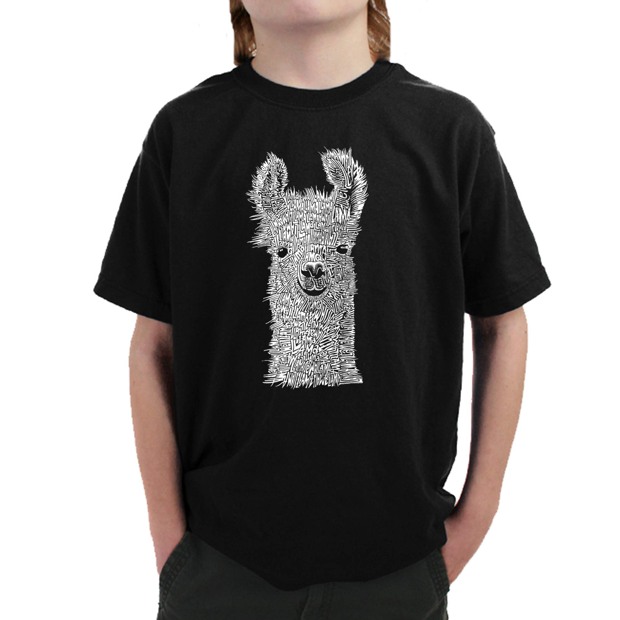 LA POP ART Boys' Word Art T-Shirt - Cute Llama Graphic Tee for Kids | Fun Casual Wear for School, Playdates & Family Outings