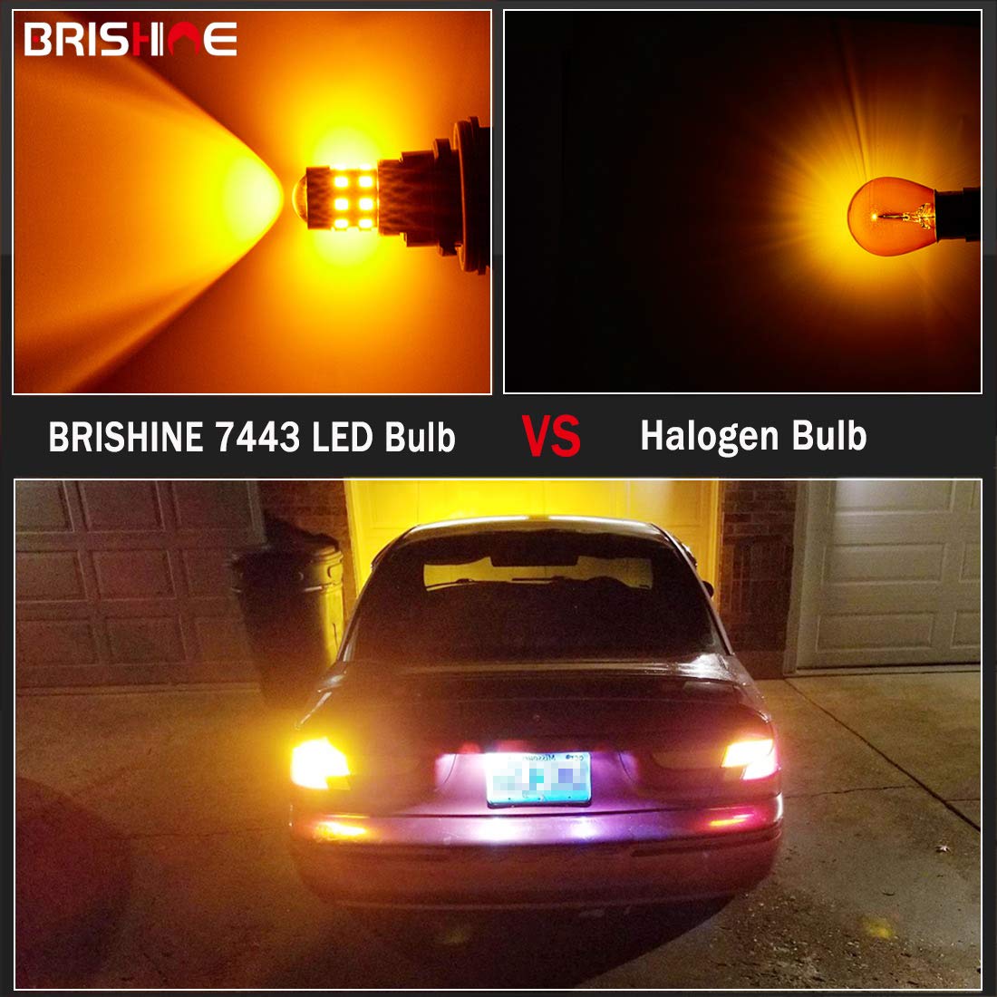 4-Pack Super Bright 7443 7440 992 T20 7444NA LED Bulbs - Amber Yellow 9-30V Non-Polarity 24-SMD LED Chipsets with Projector for Turn Signal & Side Marker Lights - Perfect for Cars, Trucks, SUVs & Motorcycles