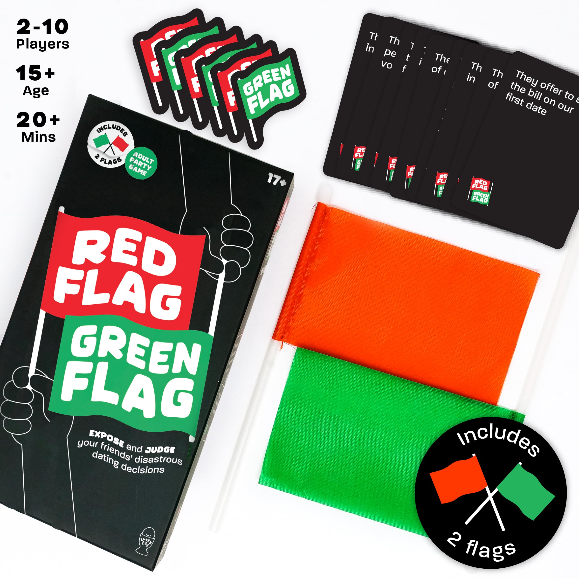 Lucky Egg - Fun Red Flag Green Flag Party Game for Adults - Judge Your Friends' Dating Decisions with 230 Diverse Questions - Hilarious Adult Board Game for Parties & Game Nights - Perfect for Bachelorette Parties, Girls Night Out & Couples Game Night