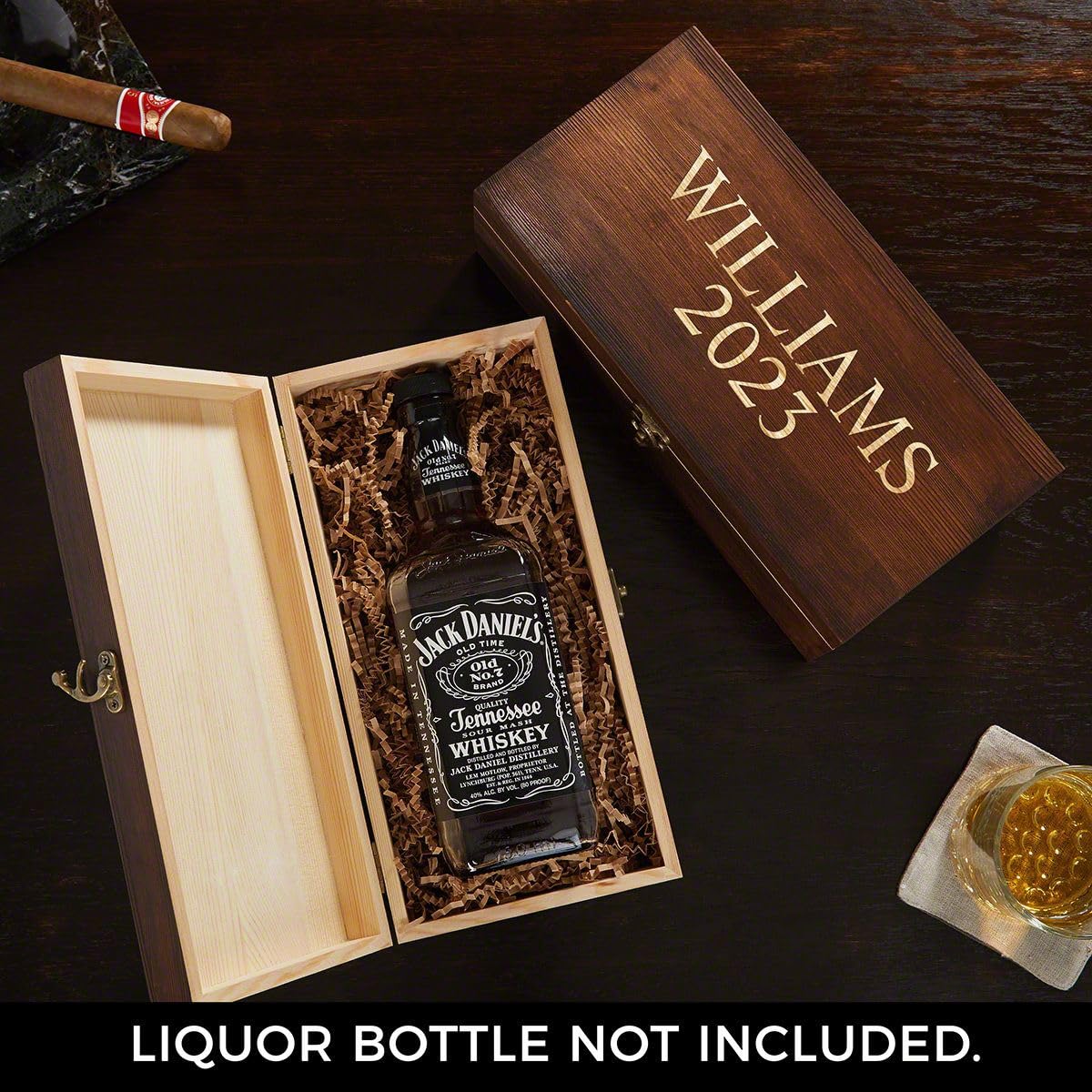 Personalized Wooden Liquor and Whiskey Gift Box by HomeWetBar - Custom Engraved Present for Anniversary, Birthday & Housewarming - Perfect for Whiskey Lovers & Home Bars