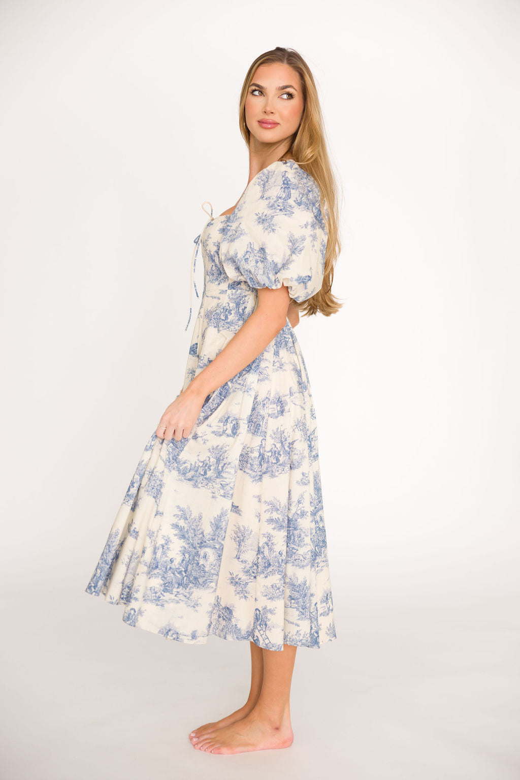 Mary Elizabeth Floral Midi Dress - Women's Blue Summer Dress with Pockets | Perfect for Beach Vacations, Garden Parties & Date Nights