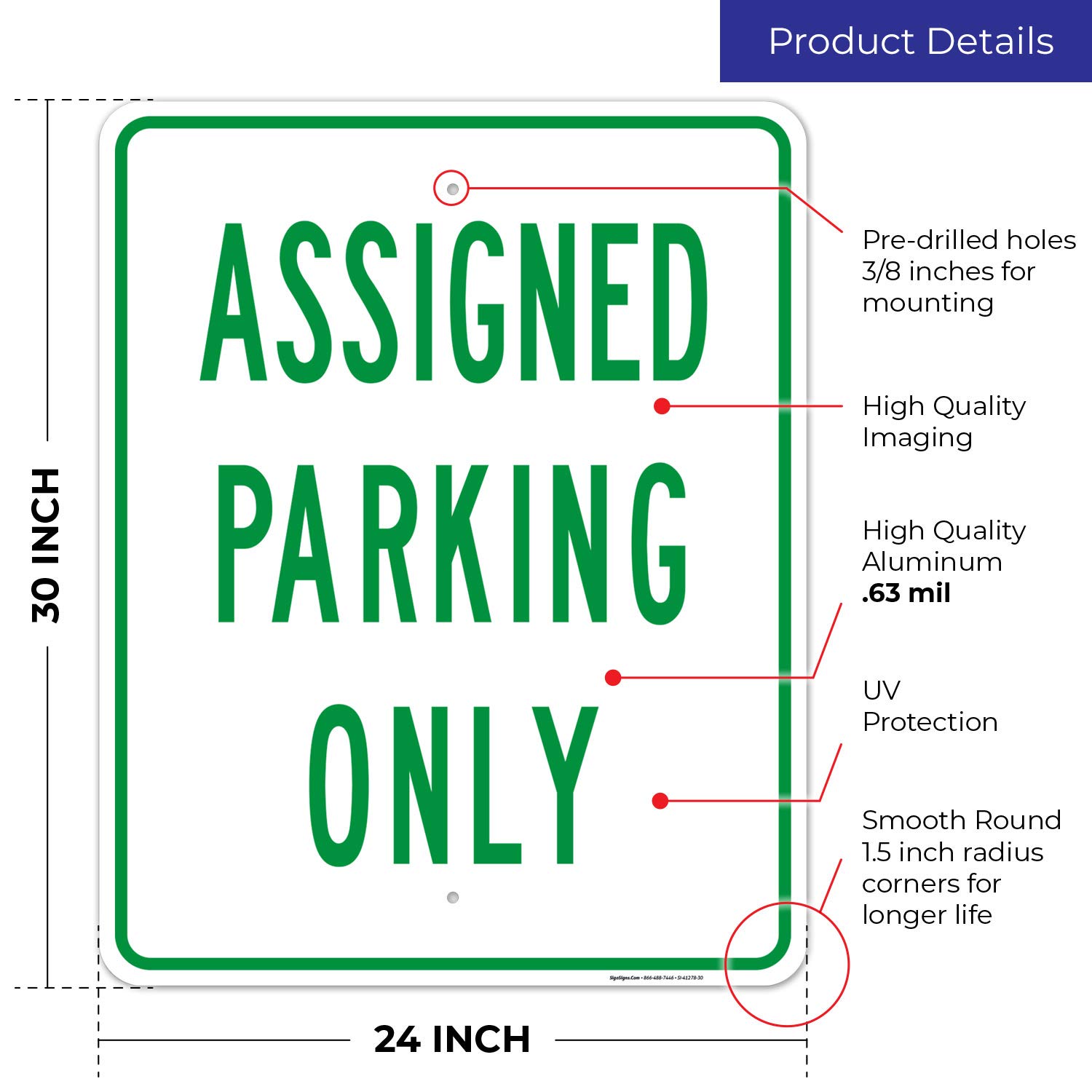 Assigned Parking Only Green Sign - 24x30 Inches Rust-Free .063 Aluminum - Fade Resistant & Easy Mounting - Indoor/Outdoor Use - Made in USA - Perfect for Office Lots, Apartment Complexes & Private Driveways