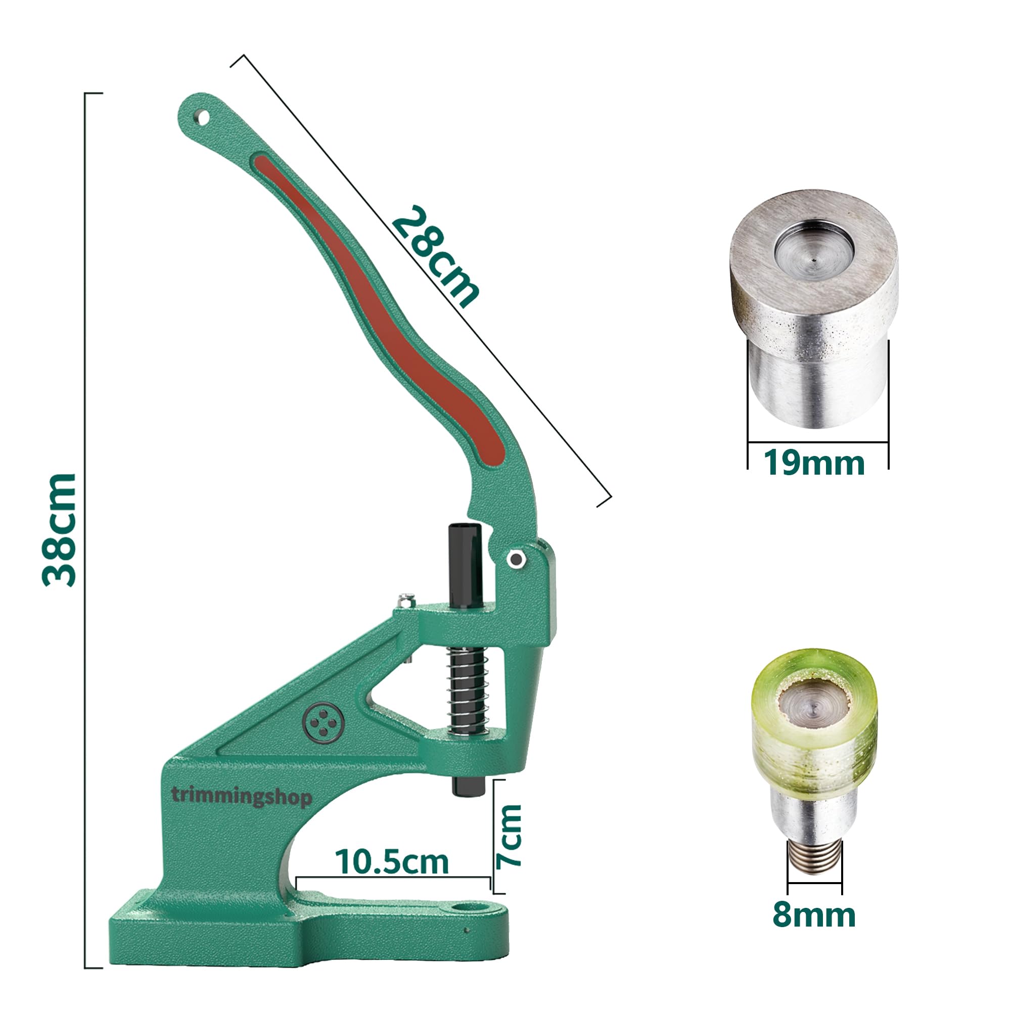 10mm Green Two-Piece Double Cap Rivets with Hand Press Machine - Ideal for Leather Crafting, DIY Projects, and Metal Fabrication